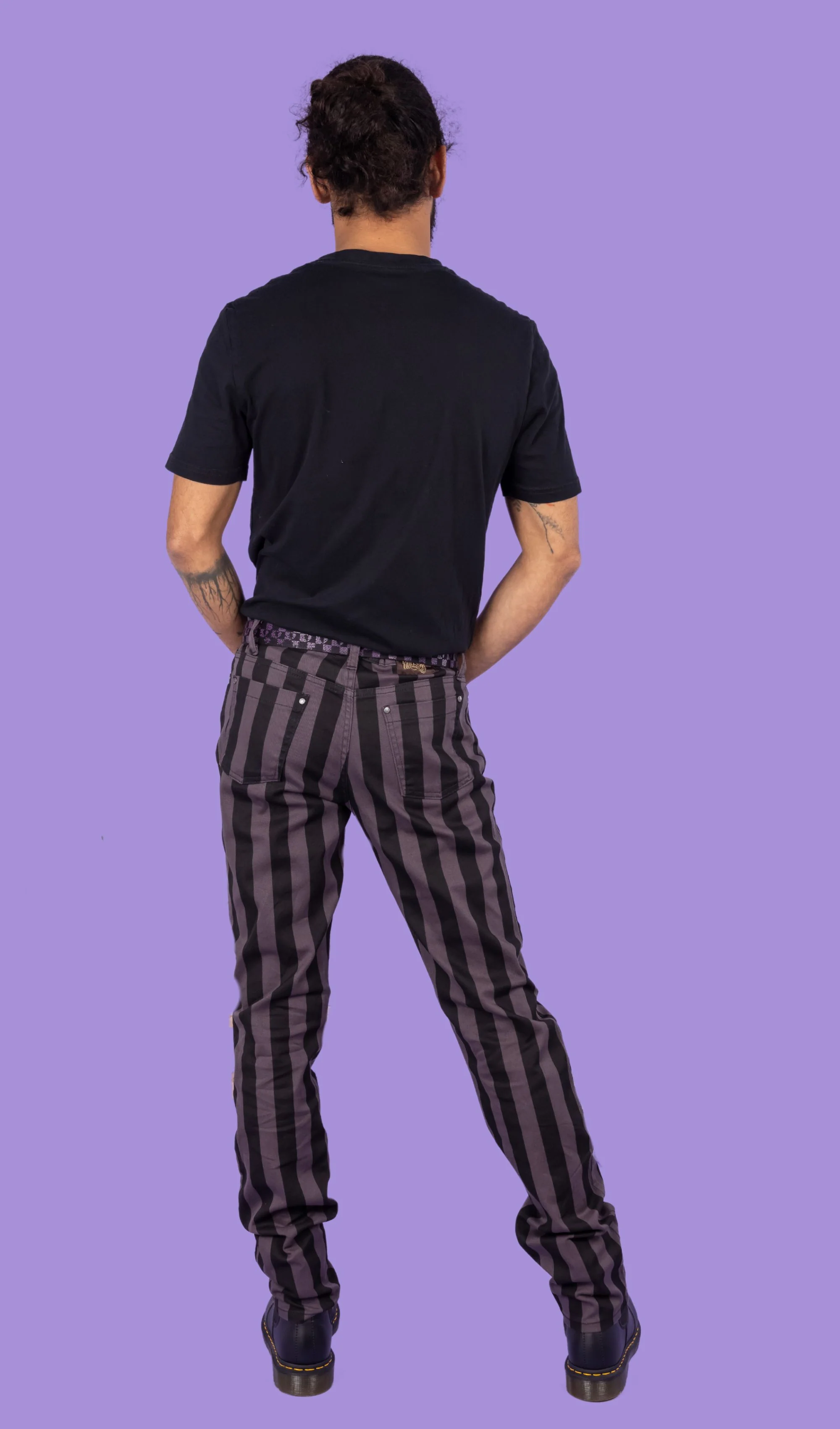 Black & Grey 1" Striped Mid Rise Stretch Skinny Jeans - Image 3