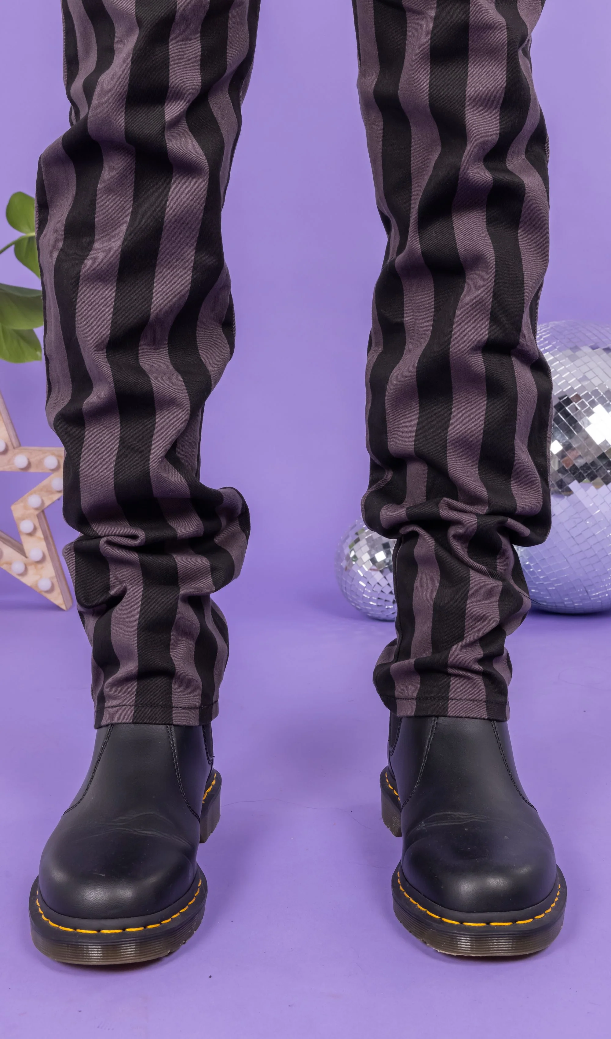 Black & Grey 1" Striped Mid Rise Stretch Skinny Jeans - Image 5