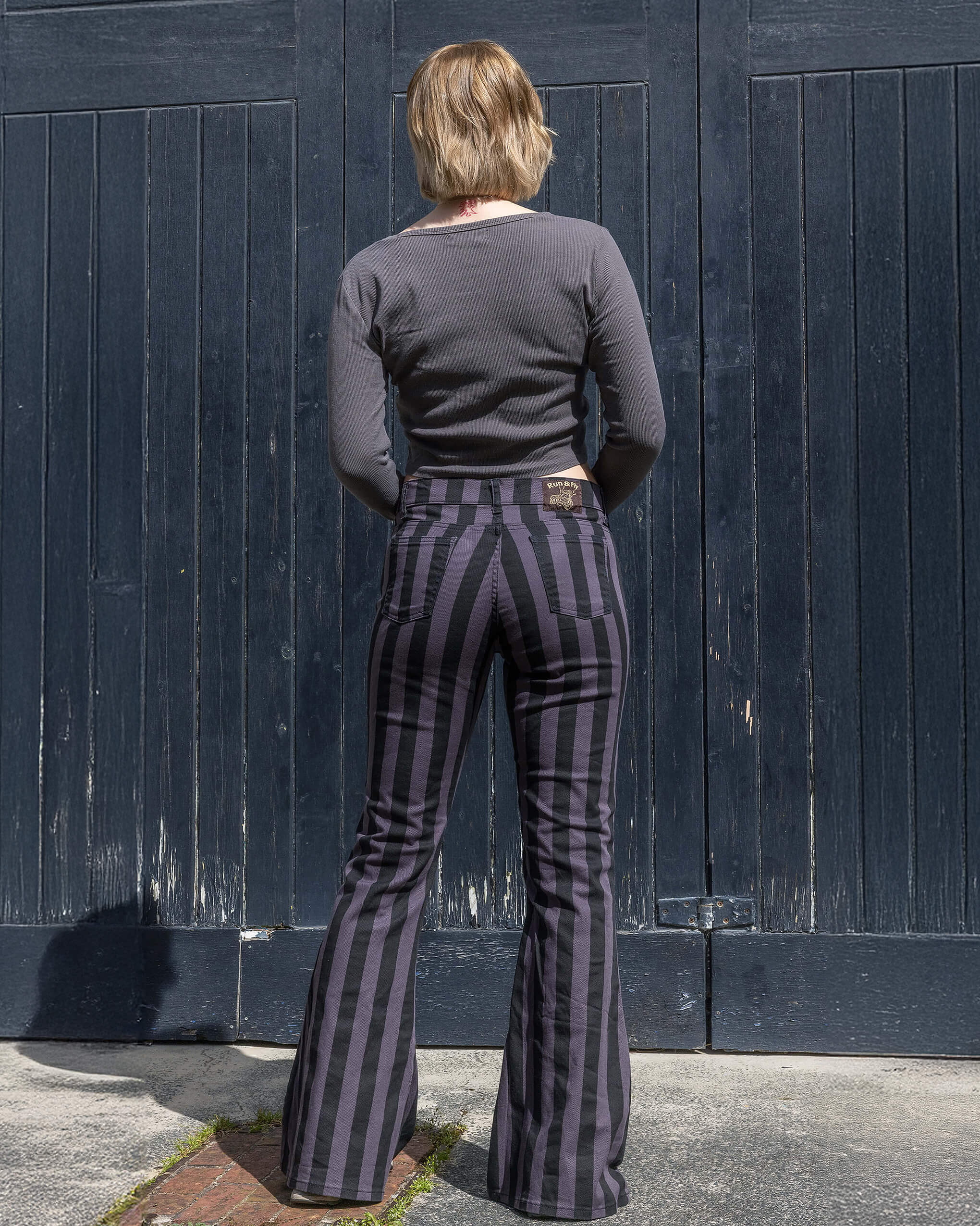Black & Grey Striped Bell Bottom Stretch Super Flares - Image 11