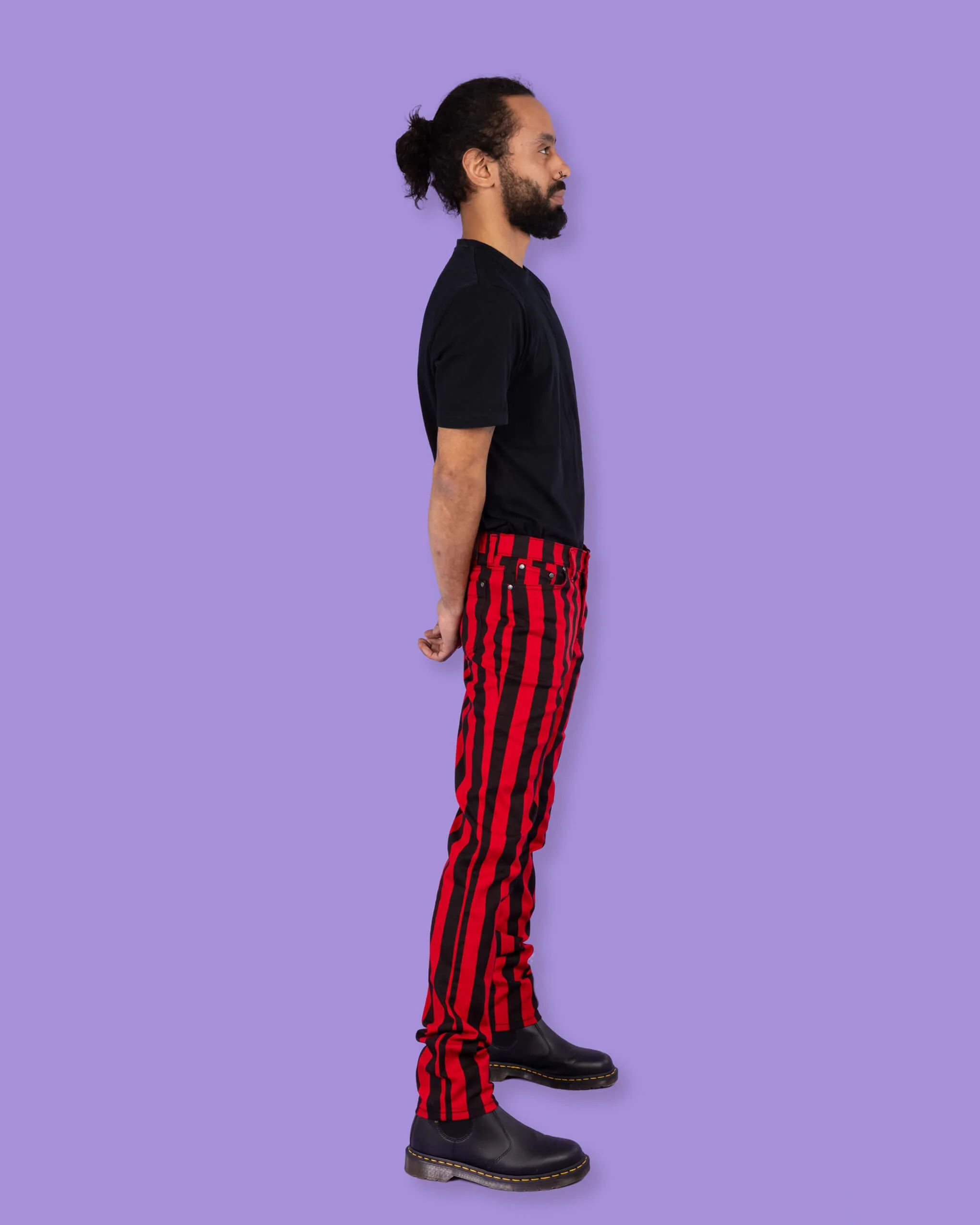 Black & Red 1" Striped Mid Rise Stretch Skinny Jeans - Image 3