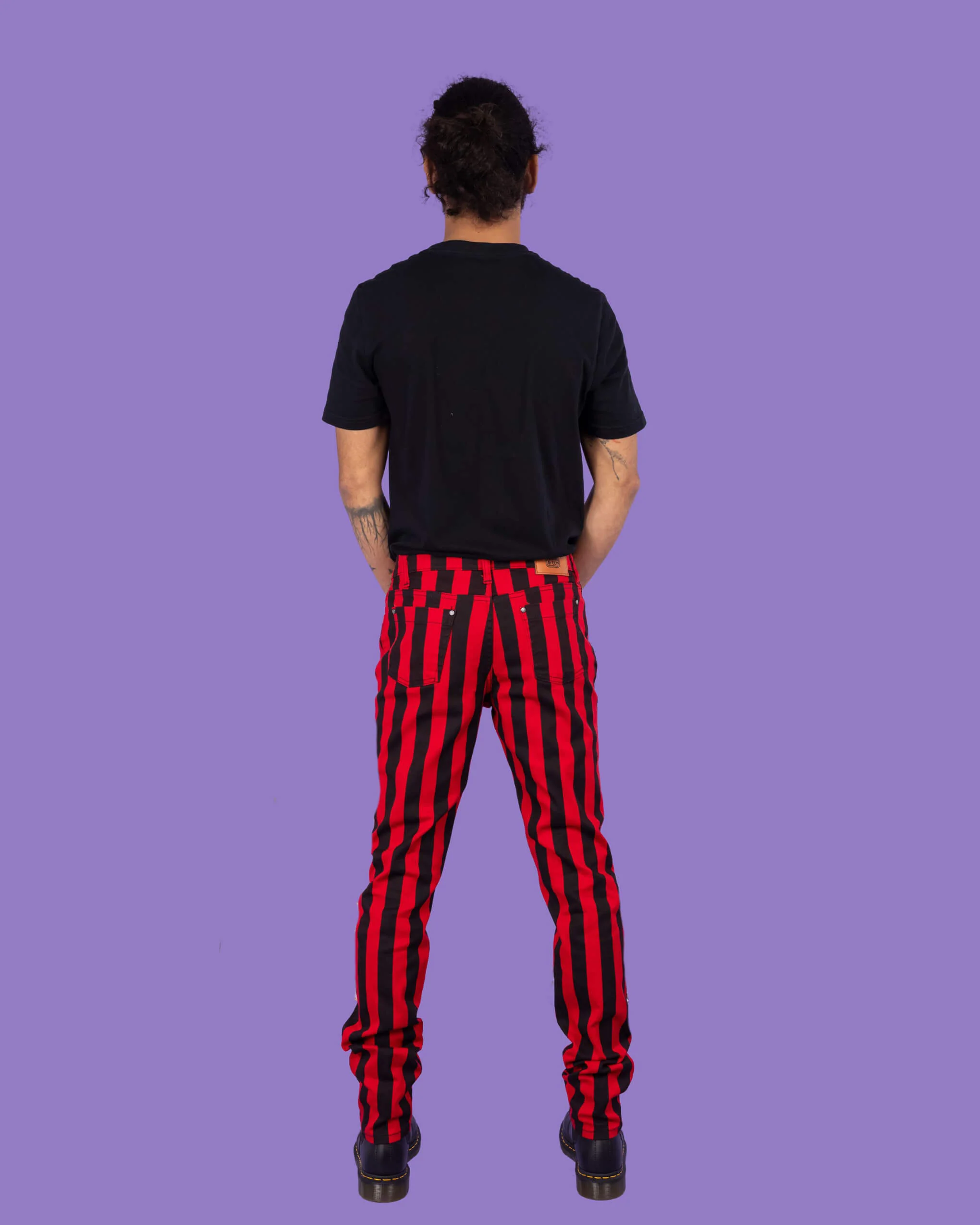 Black & Red 1" Striped Mid Rise Stretch Skinny Jeans - Image 5
