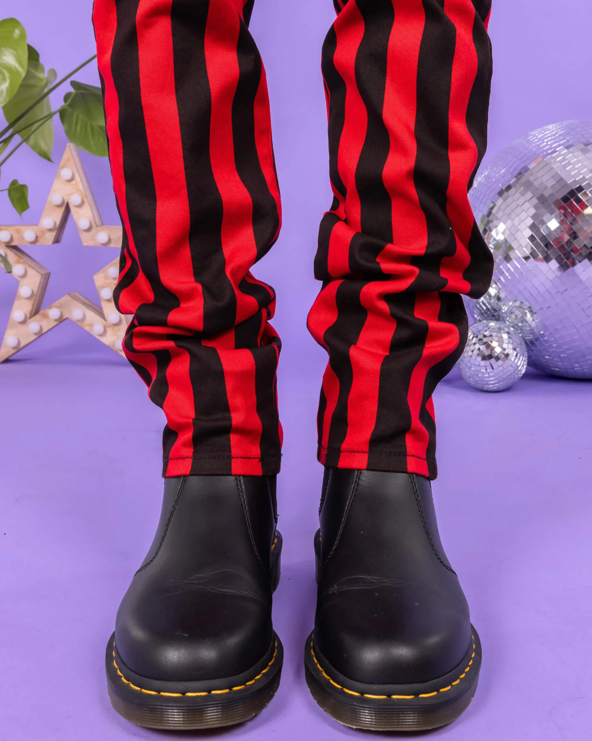 Black & Red 1" Striped Mid Rise Stretch Skinny Jeans - Image 7