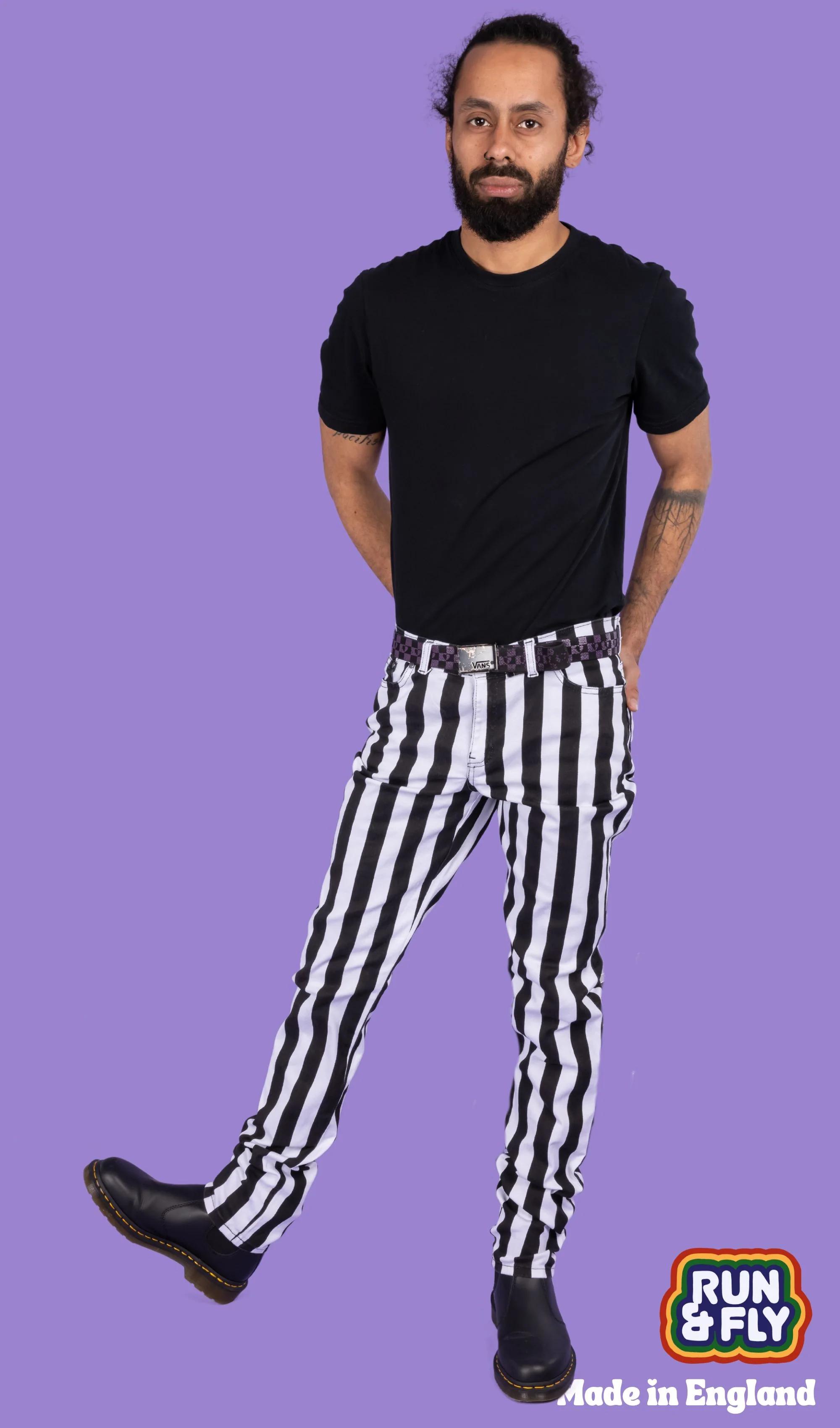 Black & White 1" Striped Mid Rise Stretch Skinny Jeans - Image 3