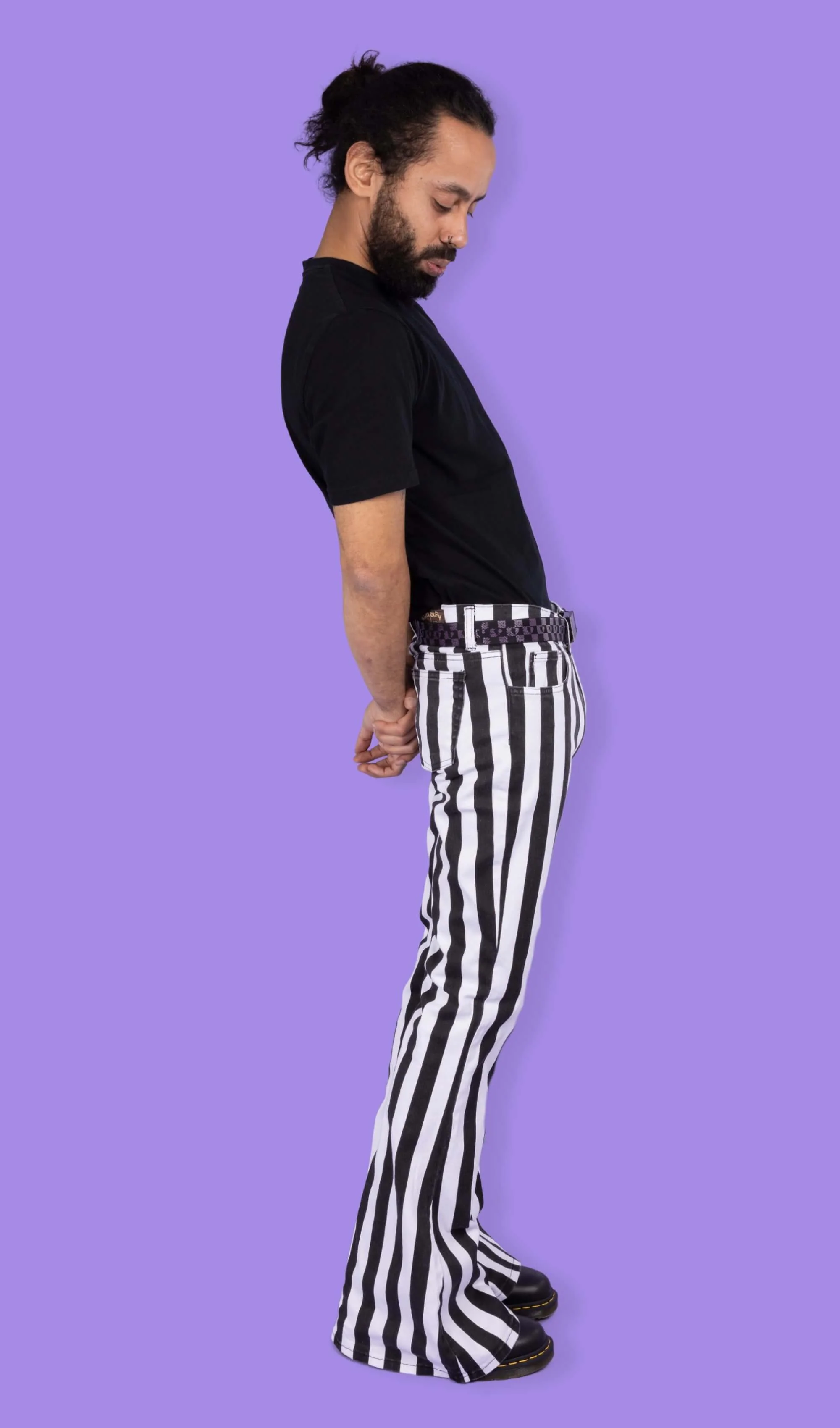 Black & White Striped Bell Bottom Stretch Super Flares - Image 3