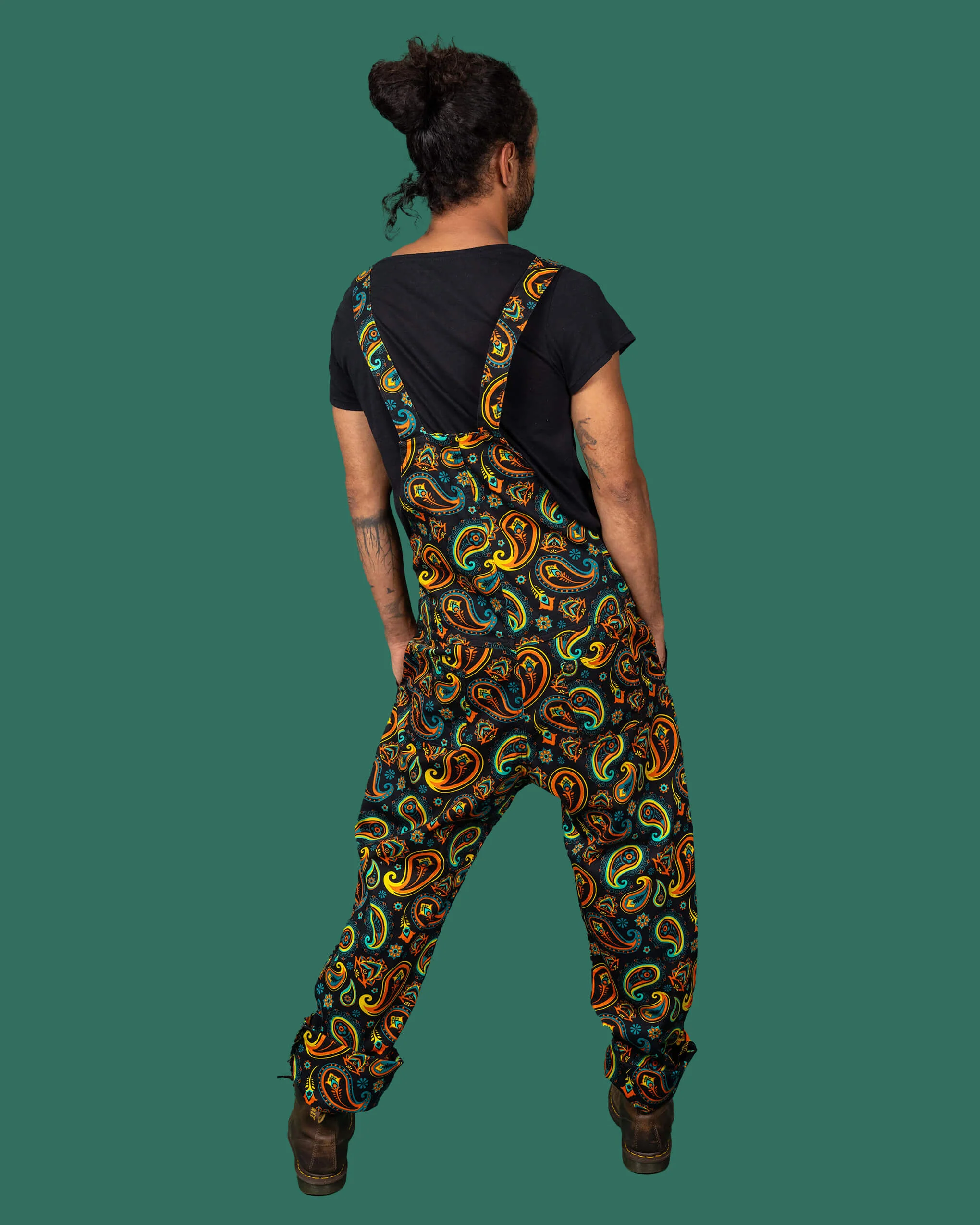 Black Paisley Stretch Twill Dungarees - Image 9