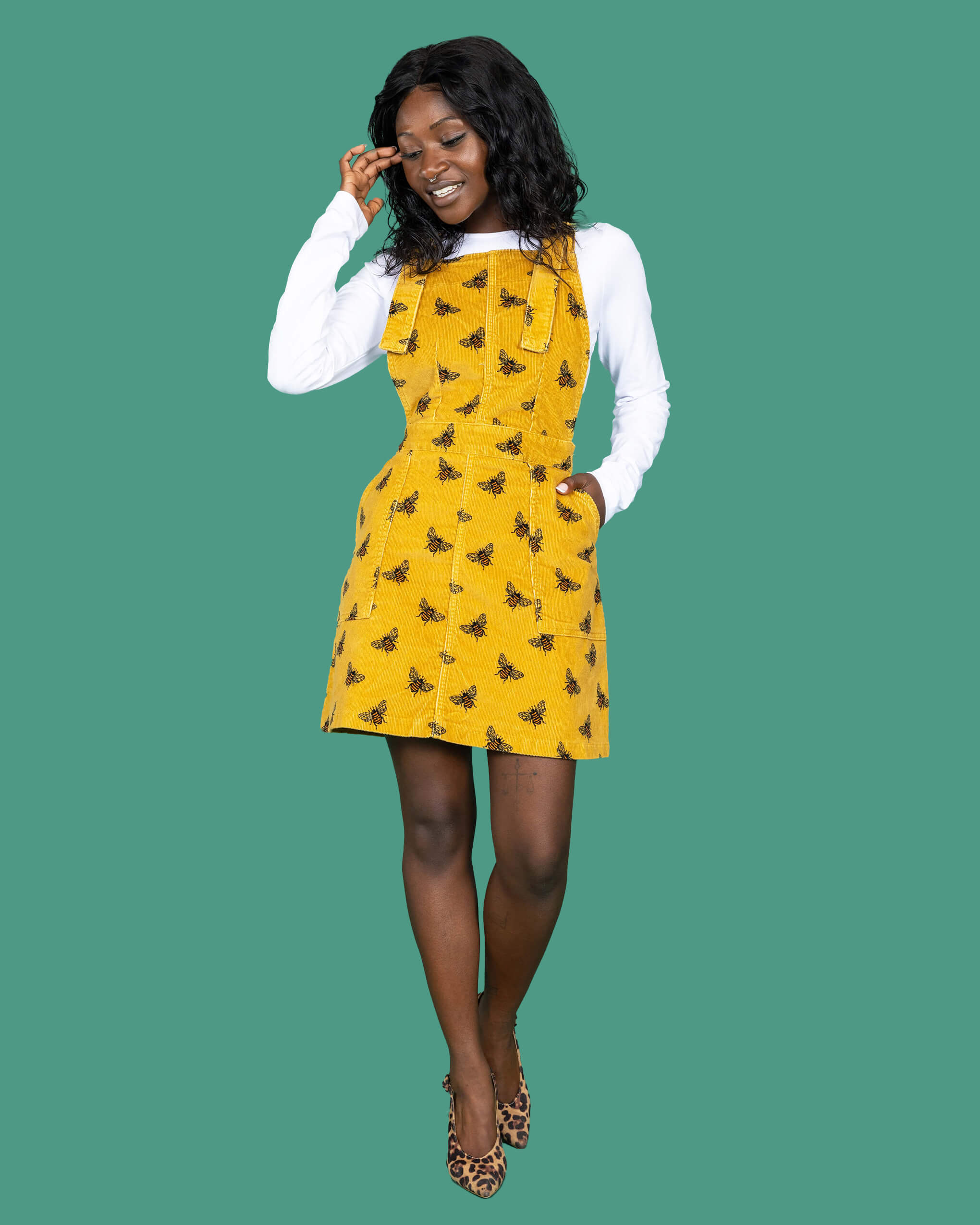 Gold Bee Stretch Corduroy Pinafore Dress - Image 3