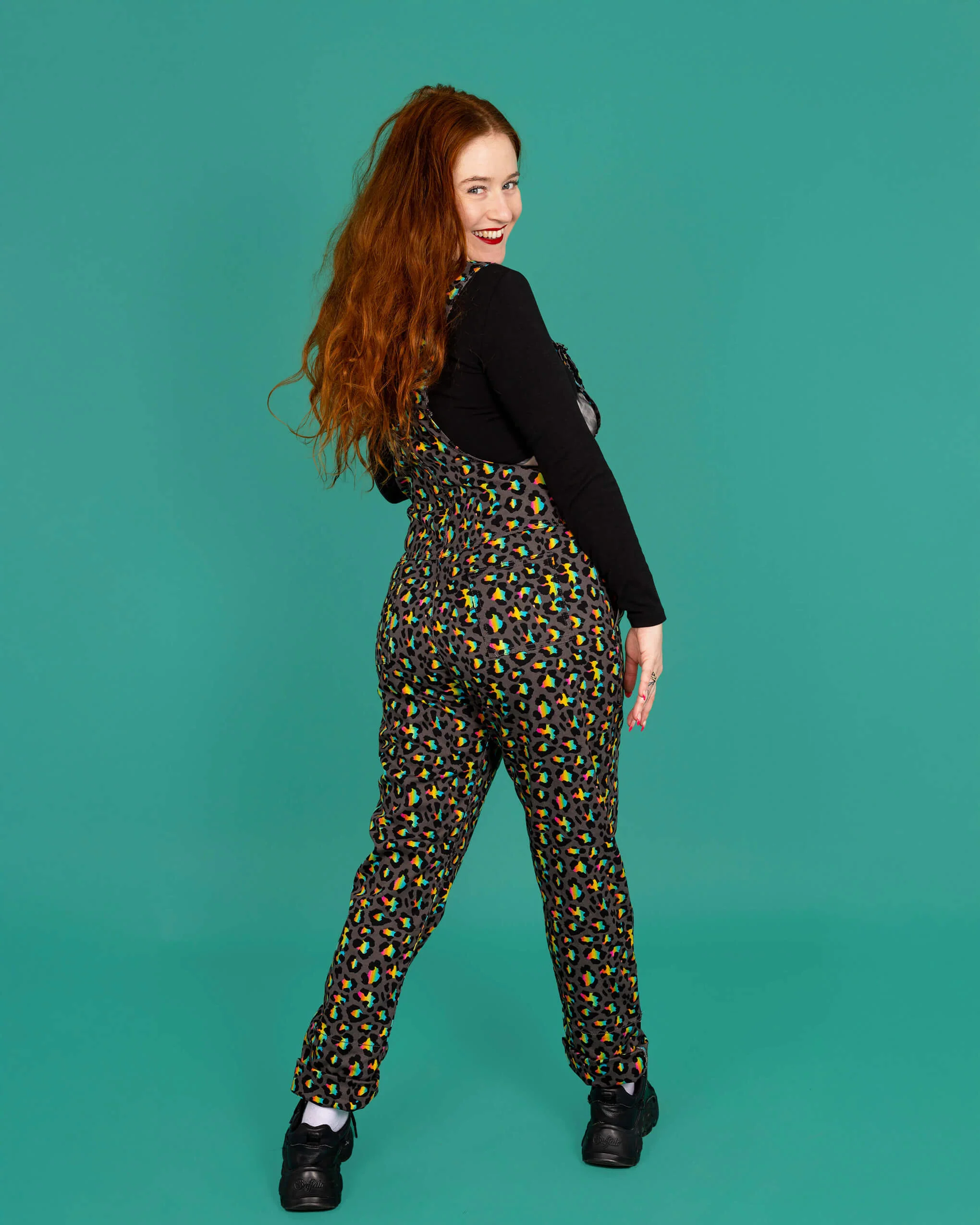 Grey Rainbow Leopard Stretch Twill Dungarees - Image 3