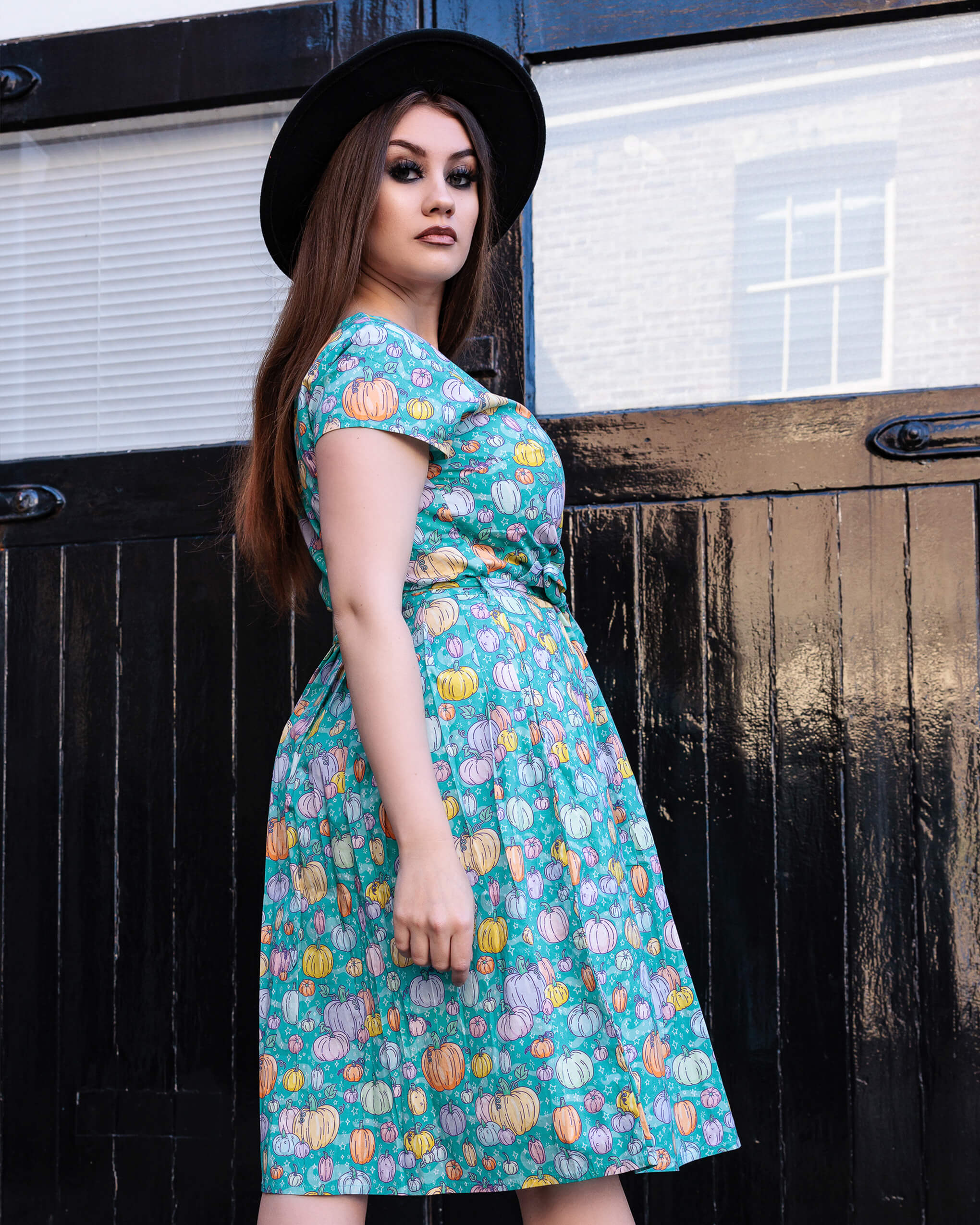 Halloween: Pumpkin Patch Stretch Belted Tea Dress with Pockets - Image 3