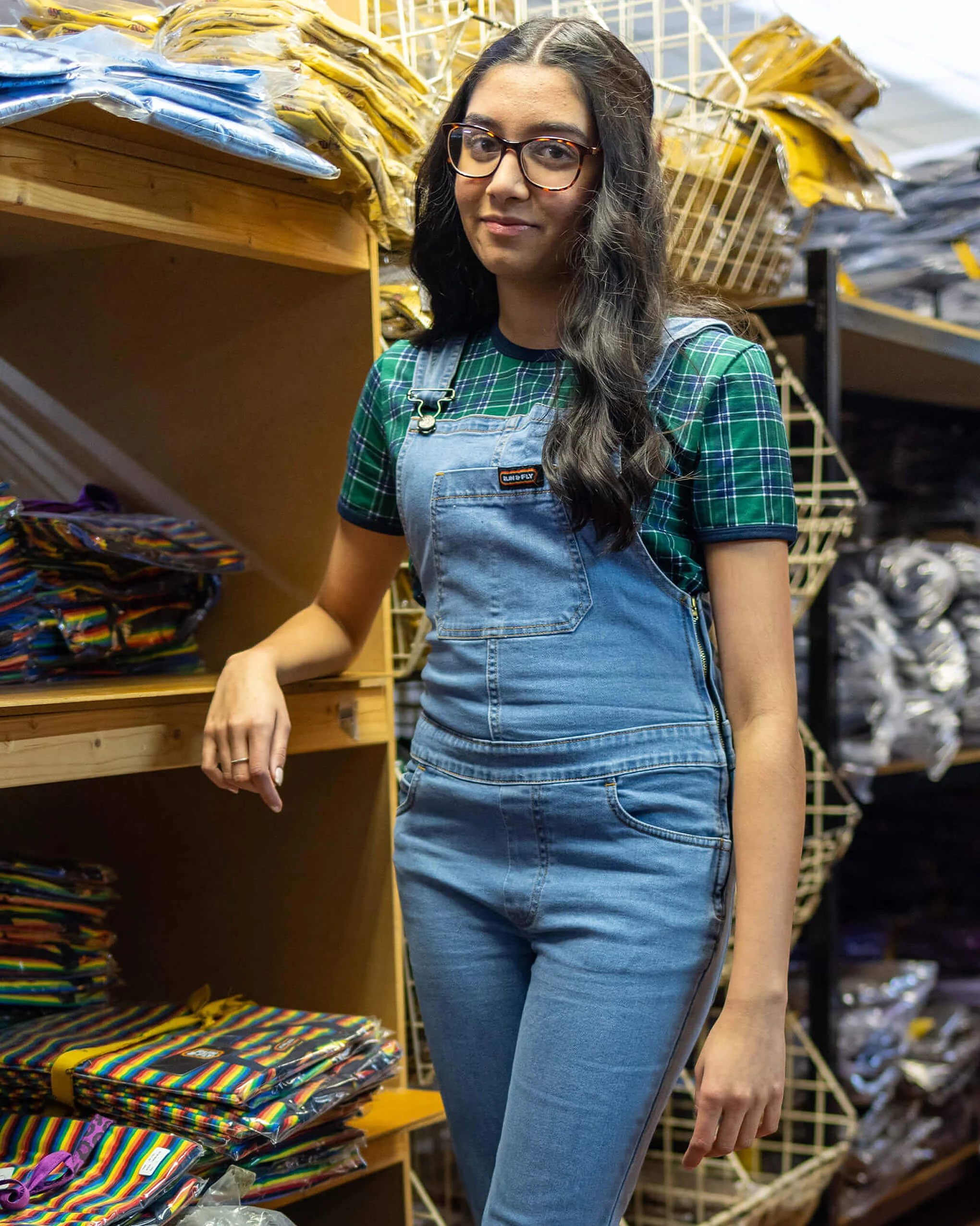 Light Blue Denim Stretch Skinny Flared Dungarees - Image 3