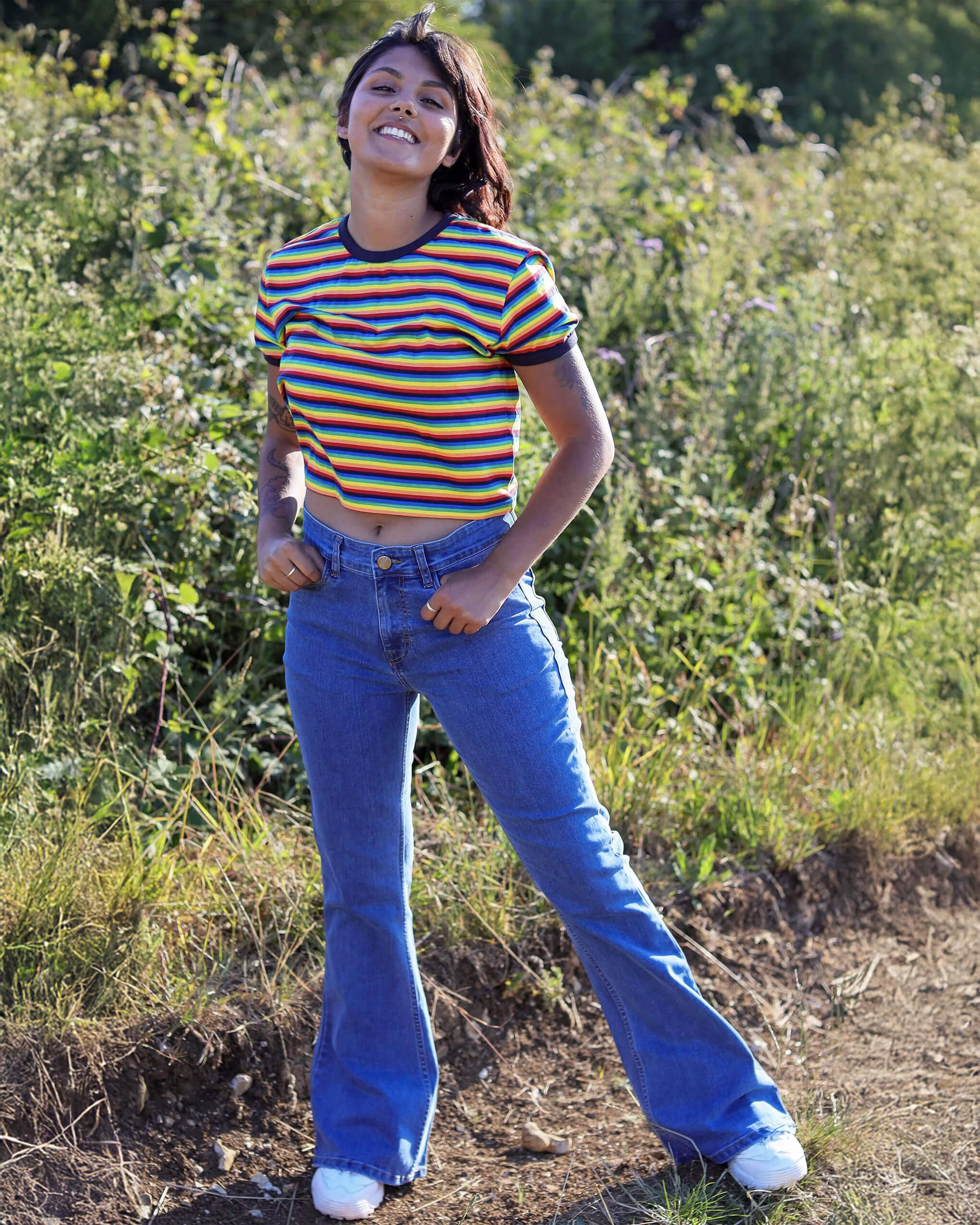 Stone Wash Blue Stretch Denim Rock N Roll Bell Bottom Flares - Image 6