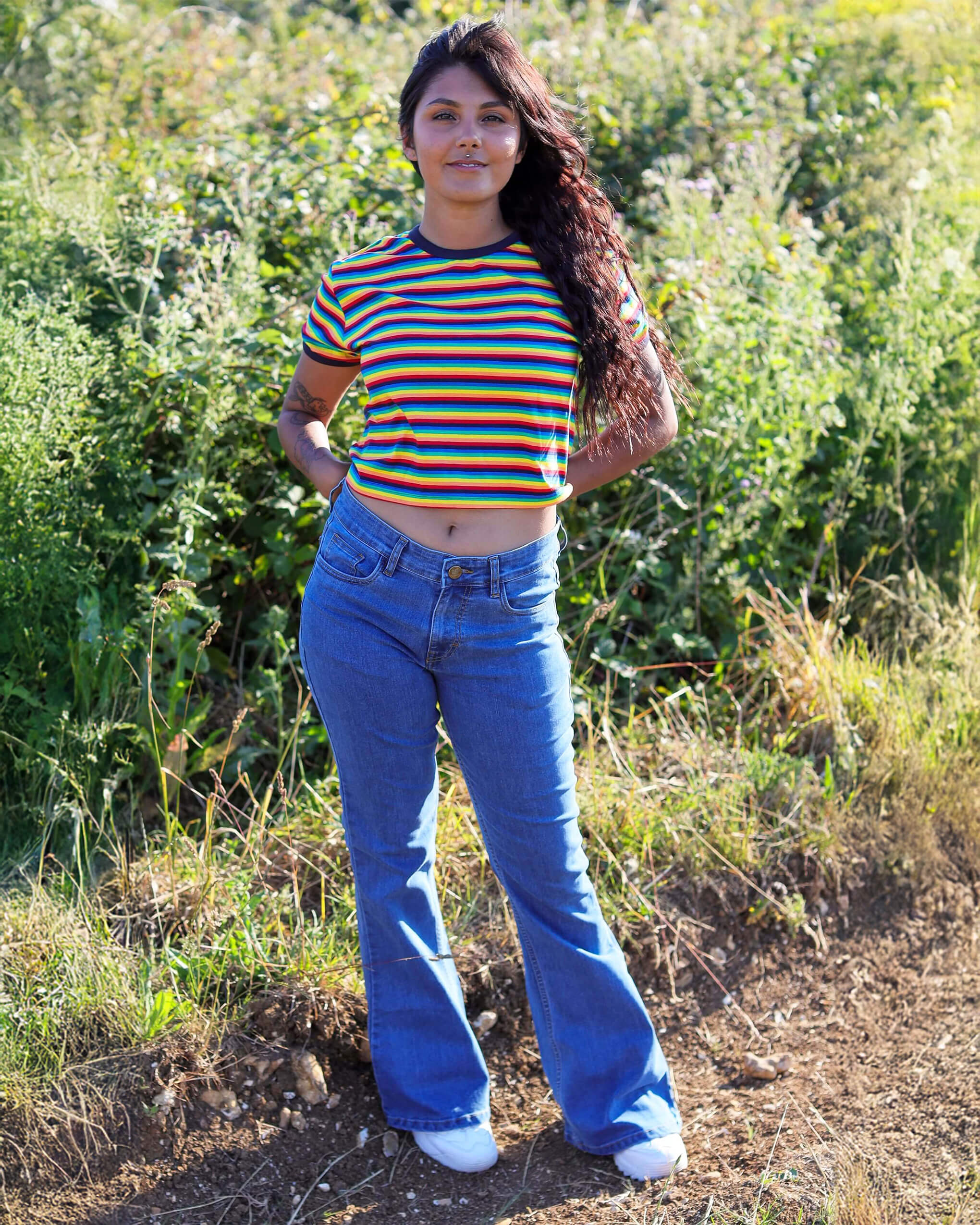 Stone Wash Blue Stretch Denim Rock N Roll Bell Bottom Flares - Image 7