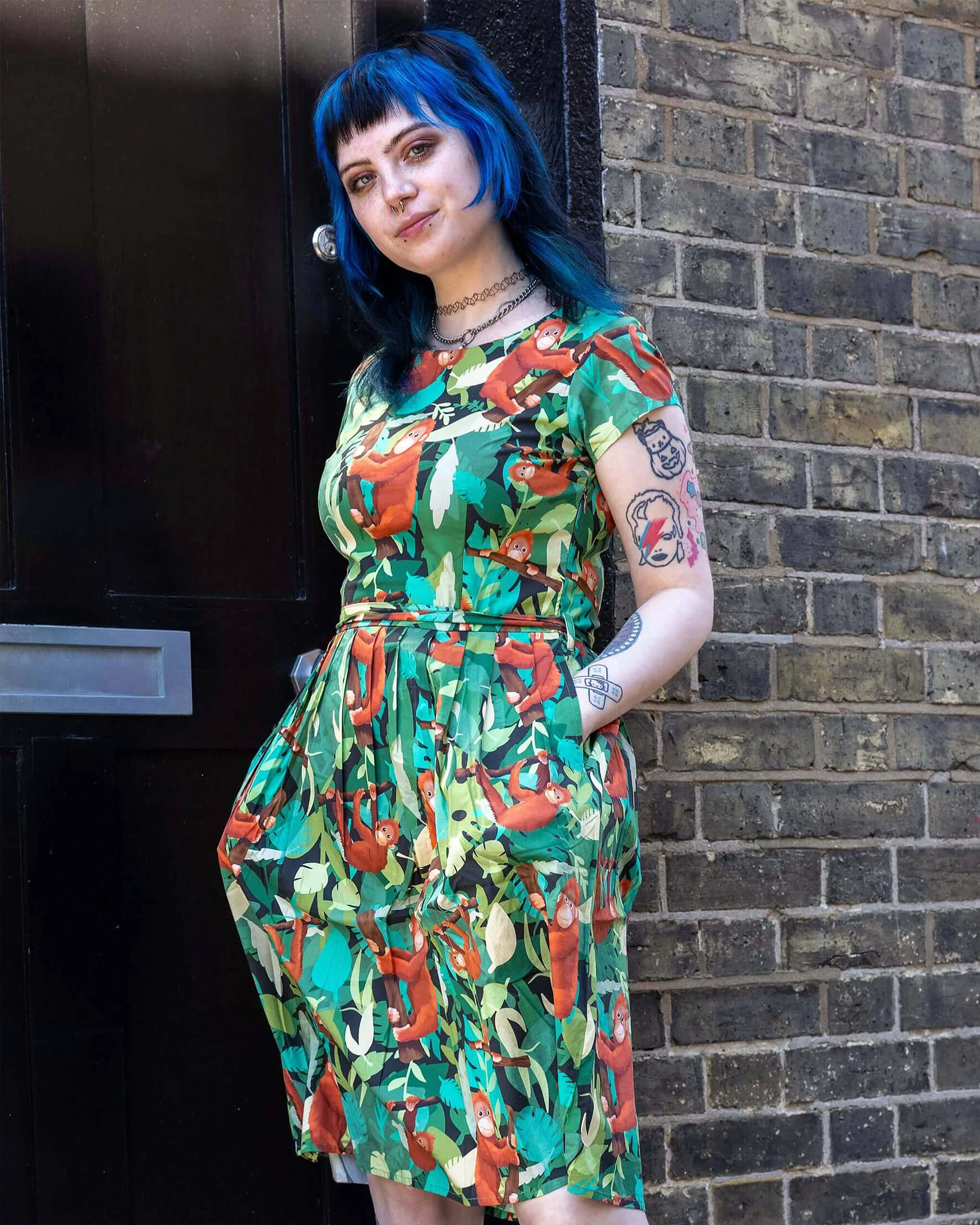 Orangutan Stretch Belted Tea Dress with Pockets - Image 3