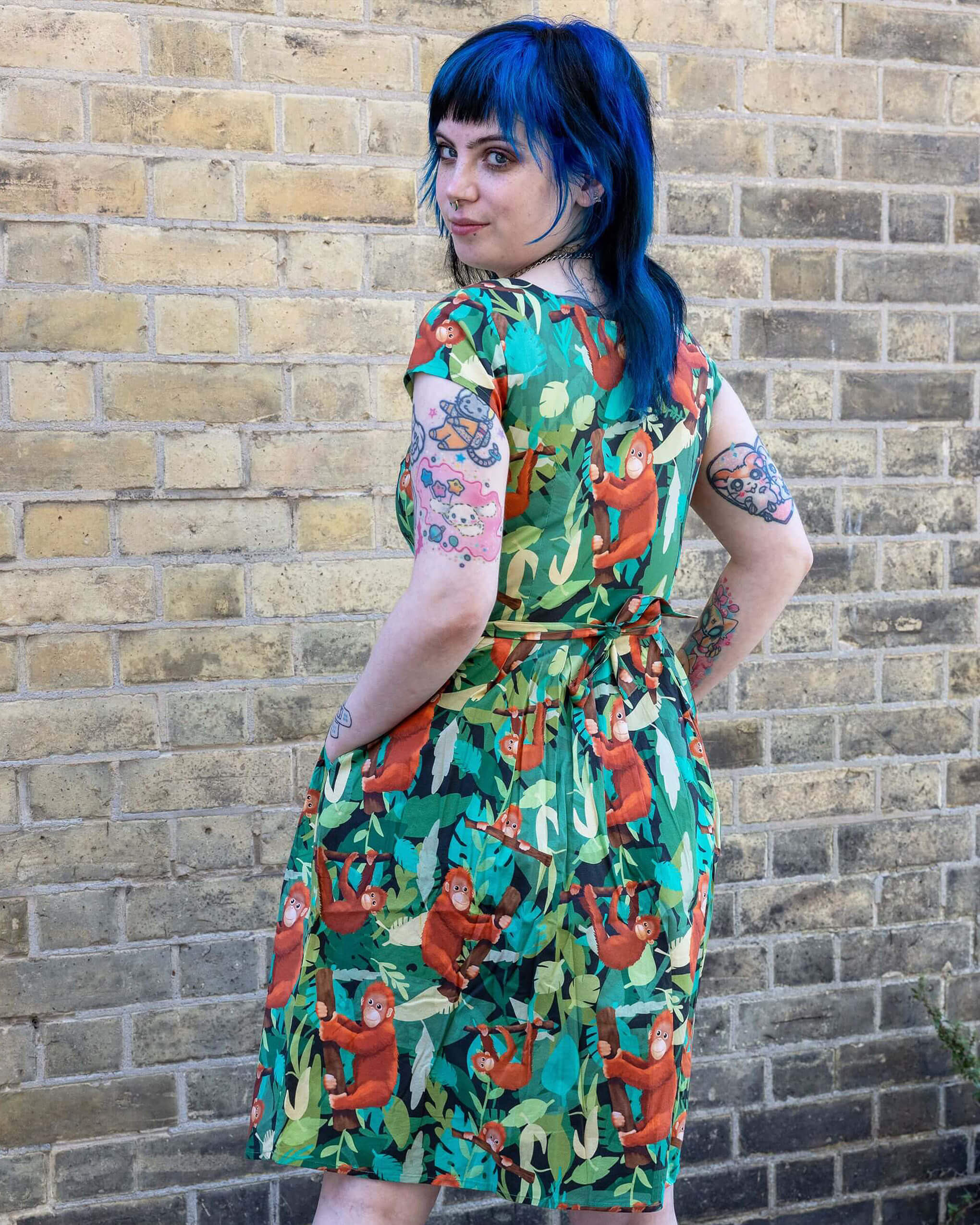 Orangutan Stretch Belted Tea Dress with Pockets - Image 5