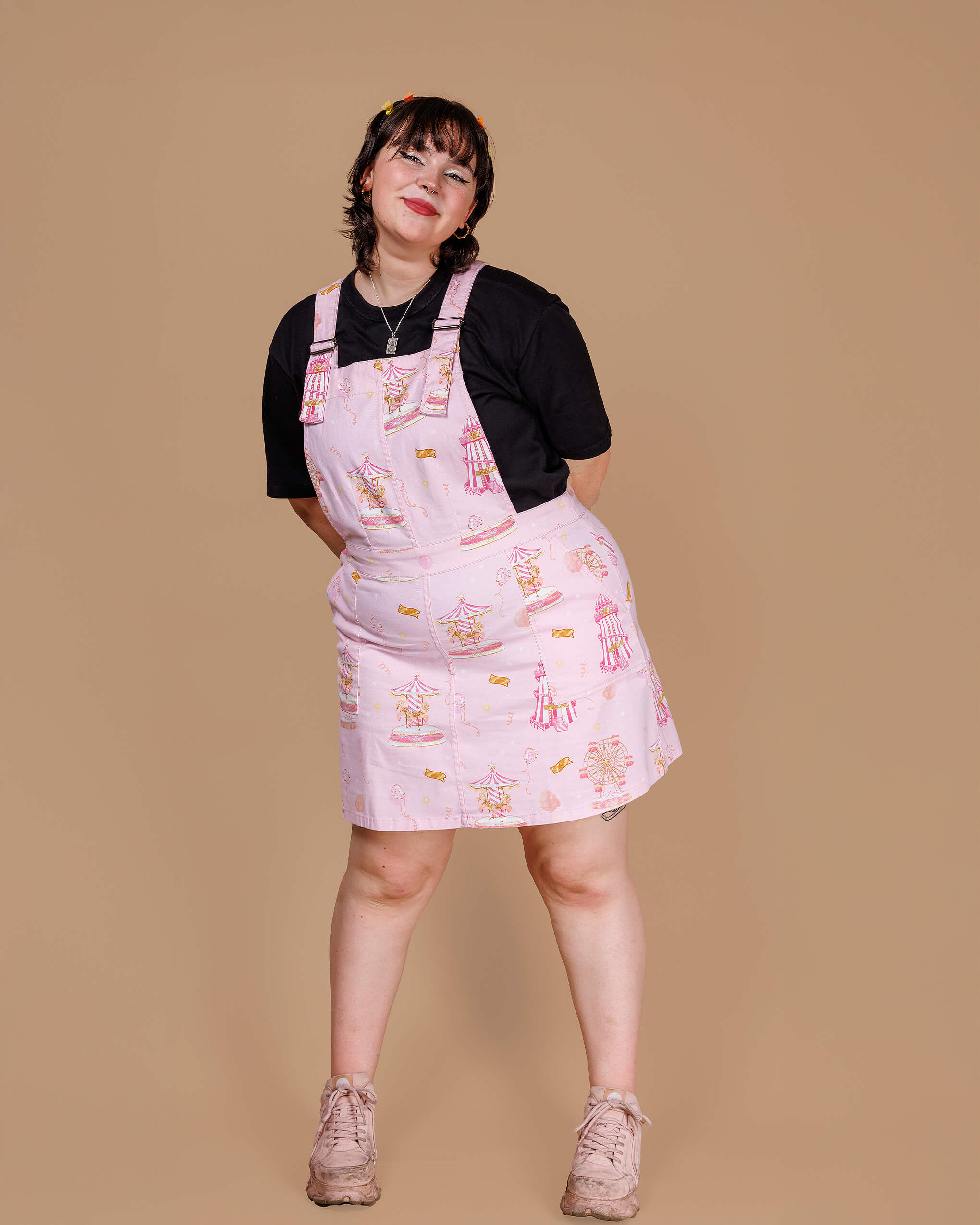 Pink Fairground Stretch Twill Pinafore Dress - Image 4