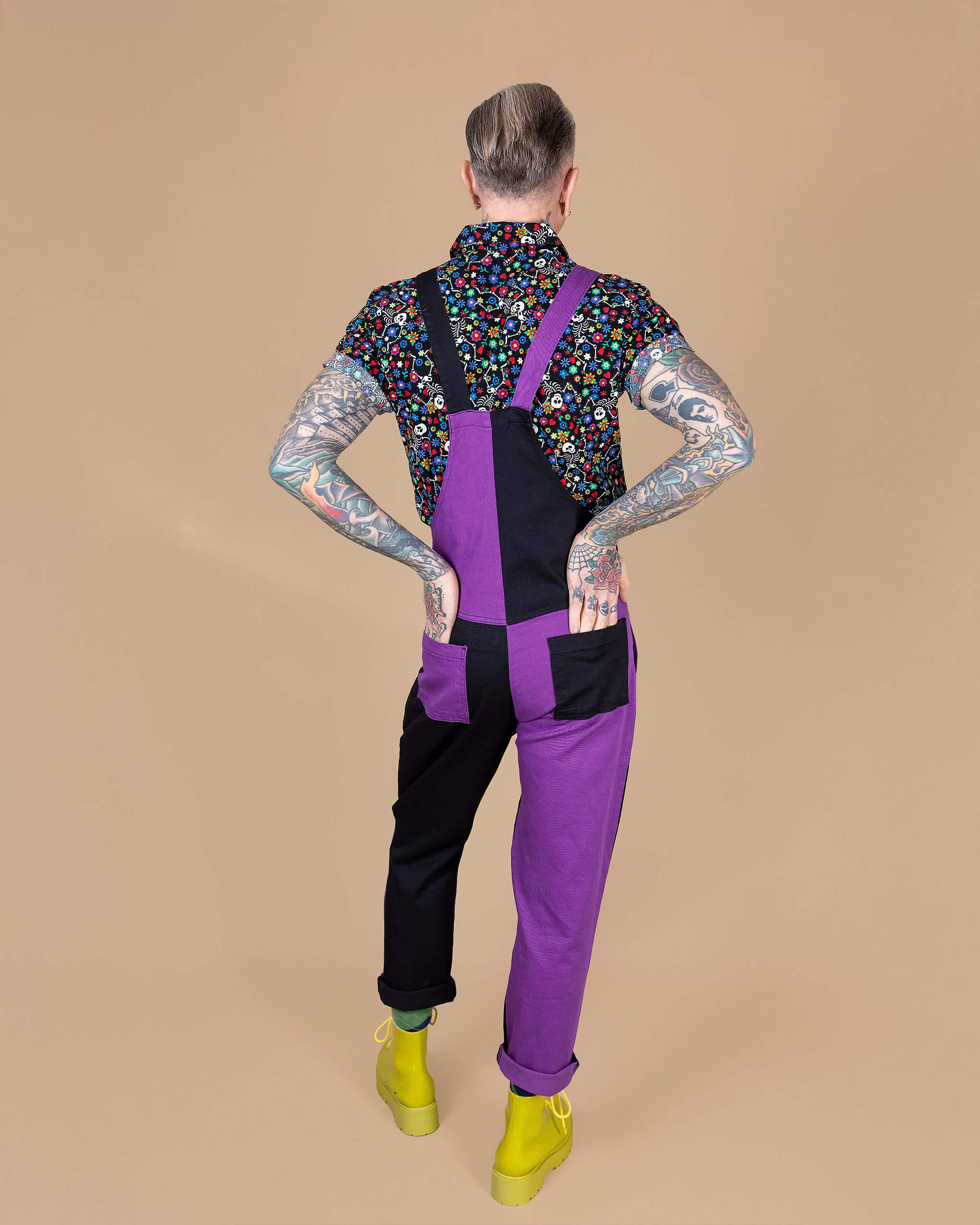 Purple and Black Mix n Match Two Tone Stretch Twill Dungarees - Image 6