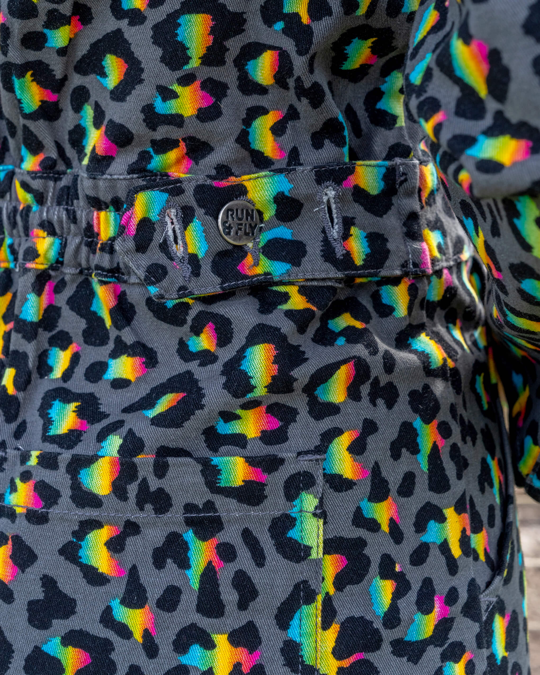 Grey Rainbow Leopard Stretch Twill Boiler Suit - Image 11