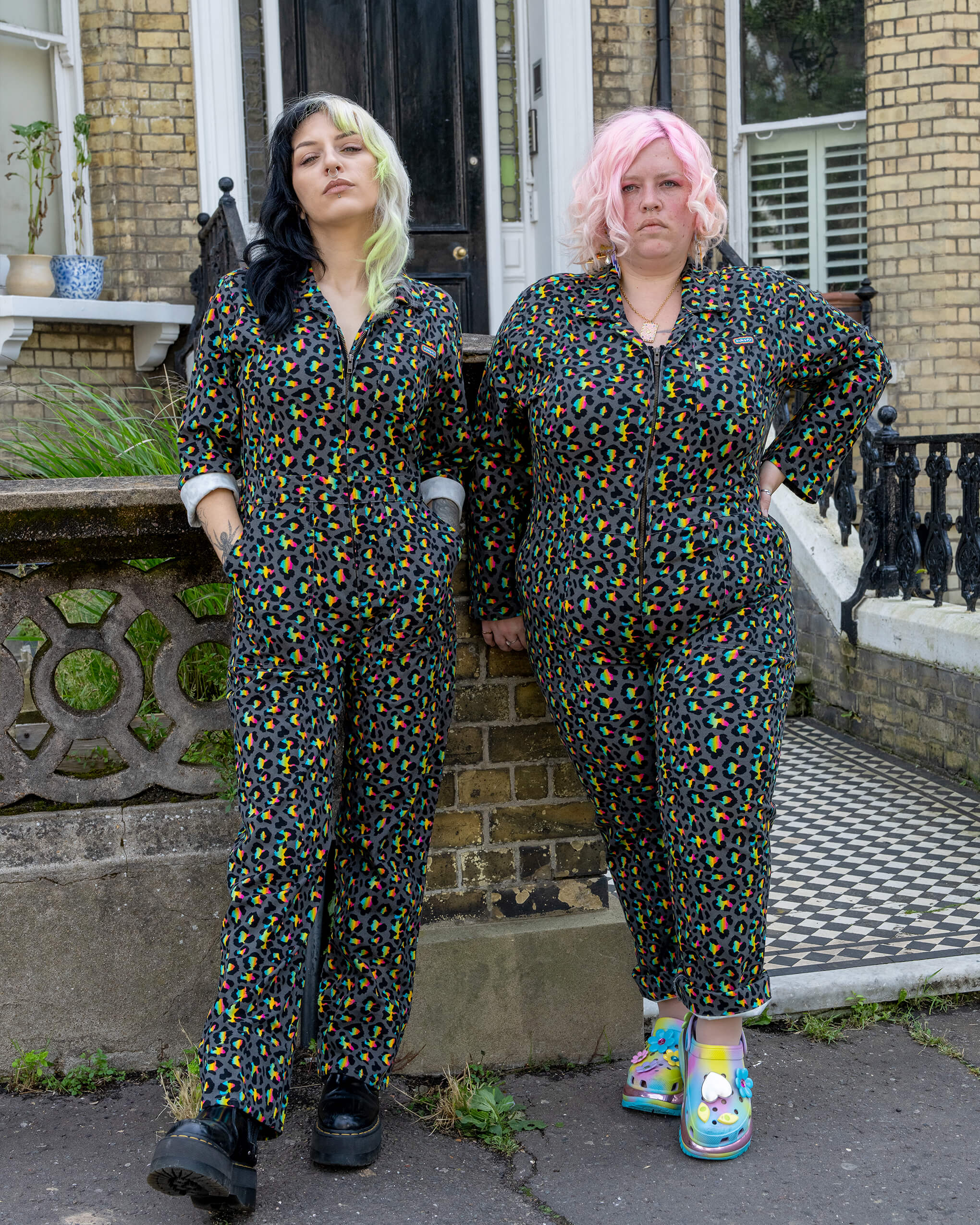Grey Rainbow Leopard Stretch Twill Boiler Suit - Image 17