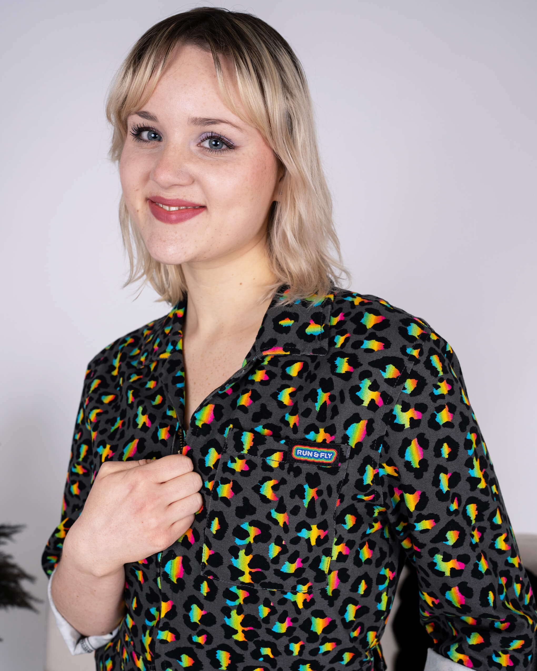 Grey Rainbow Leopard Stretch Twill Boiler Suit - Image 7