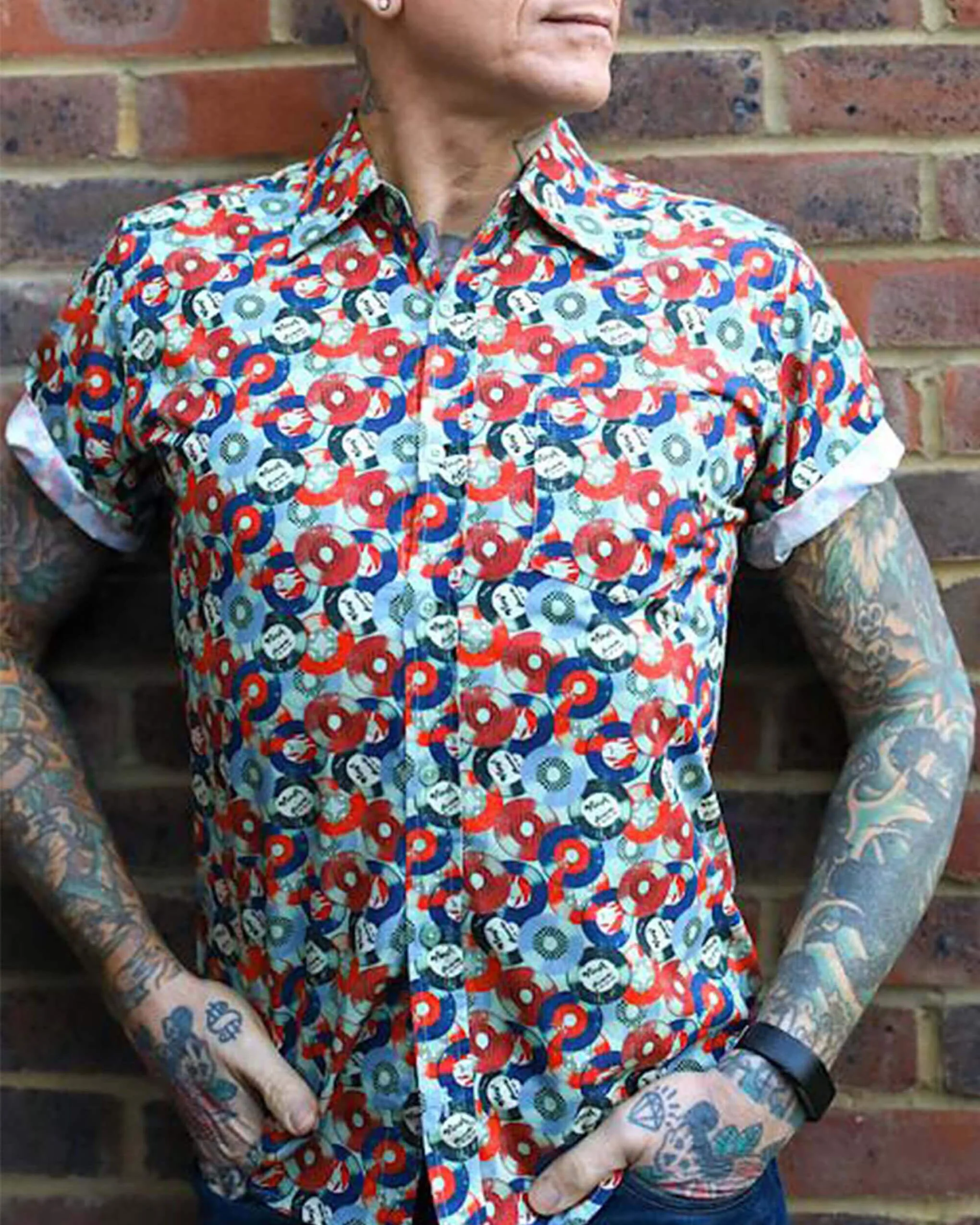 Red and Blue Record Short Sleeve Shirt - Image 3