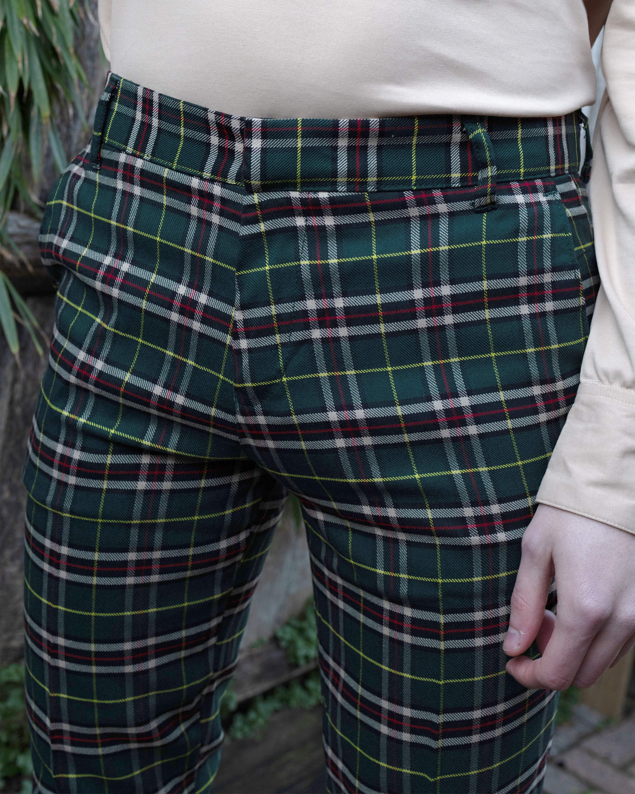 Retro Mod Stretch Plaid Green Tartan Slim Skinny Fitting Trousers - Image 4