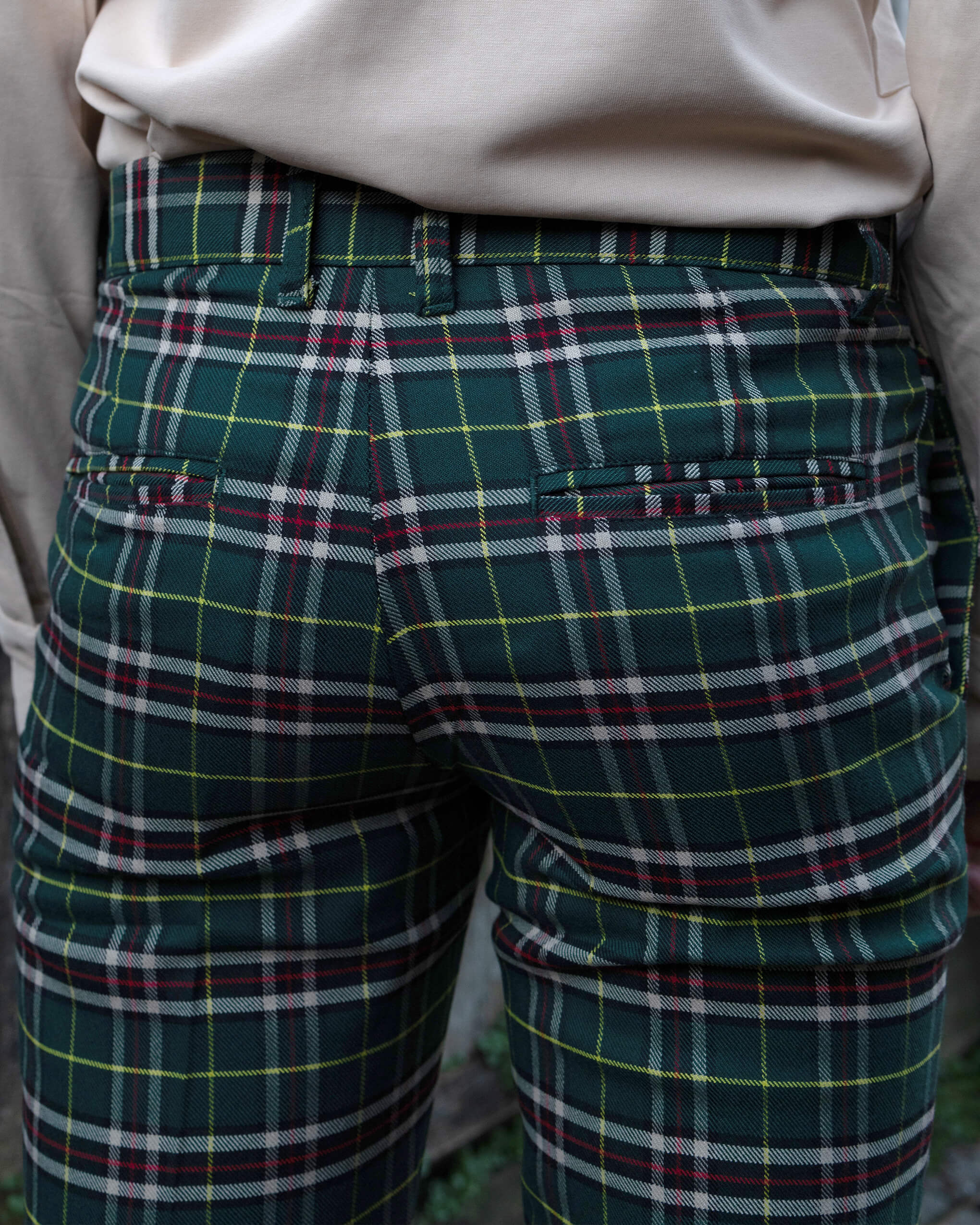 Retro Mod Stretch Plaid Green Tartan Slim Skinny Fitting Trousers - Image 7