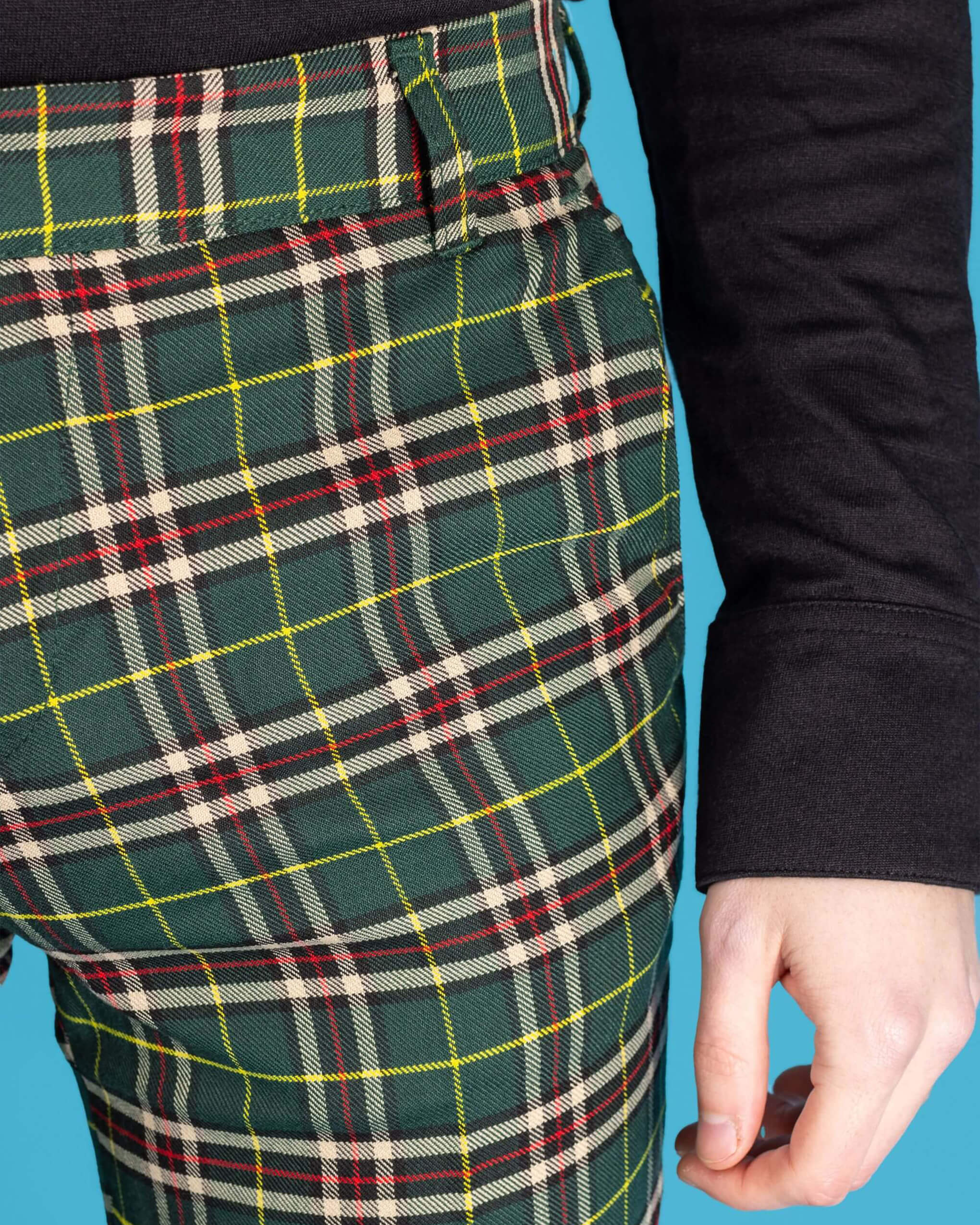 Retro Mod Stretch Plaid Green Tartan Slim Skinny Fitting Trousers - Image 9