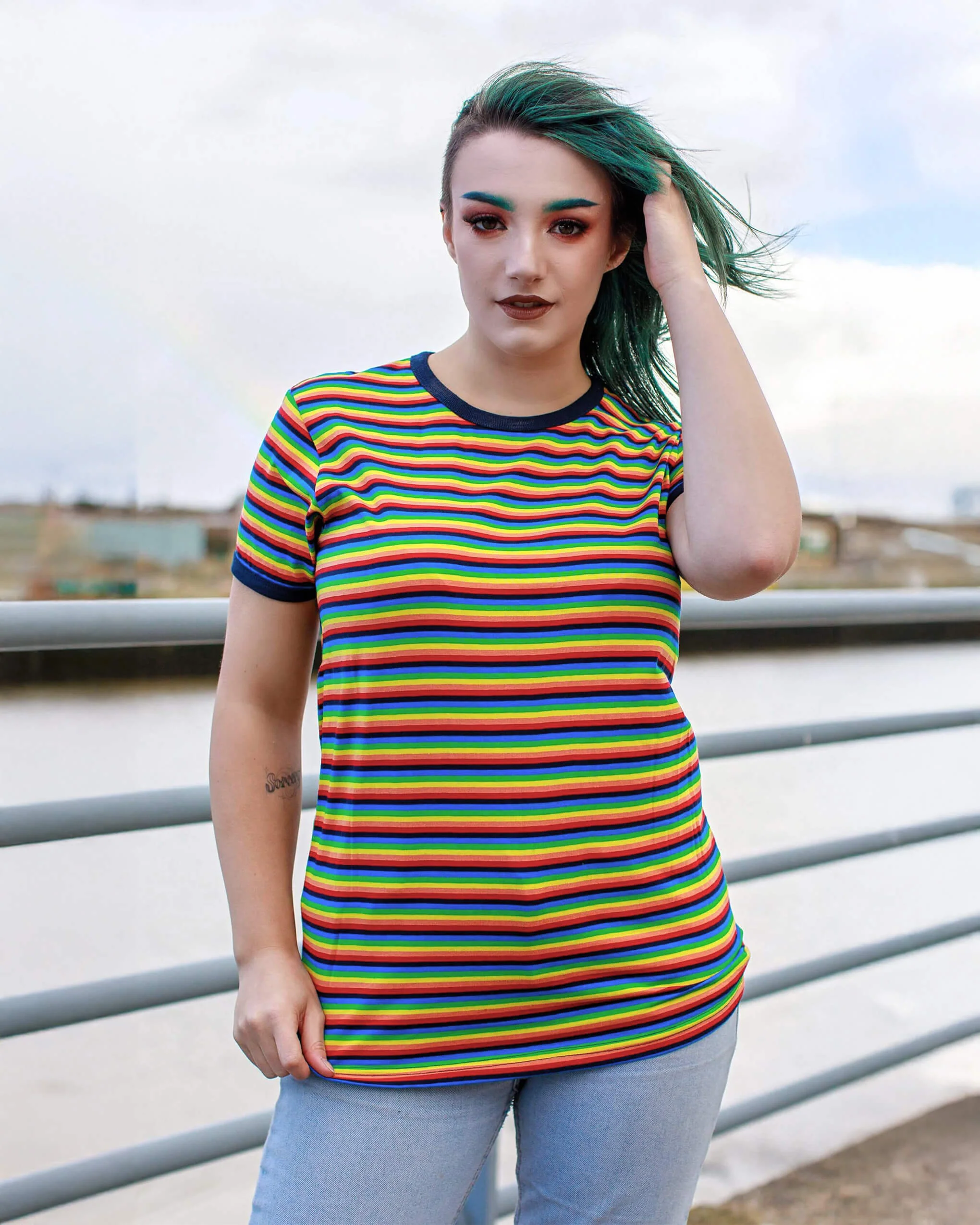 Retro Rainbow Brights Repeat Striped T Shirt - Image 3