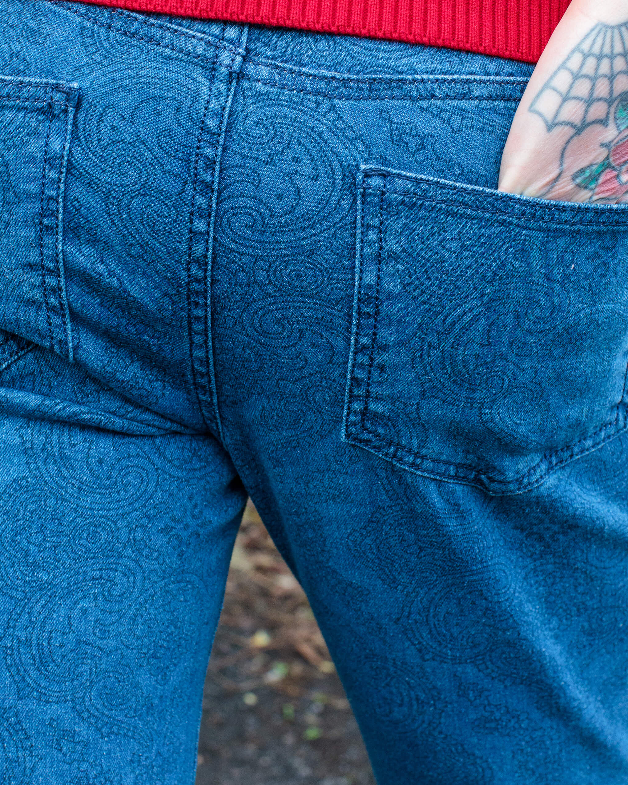 Retro Stretch Stone Wash Denim Hendrix Paisley Bell Bottom Flares - Image 3