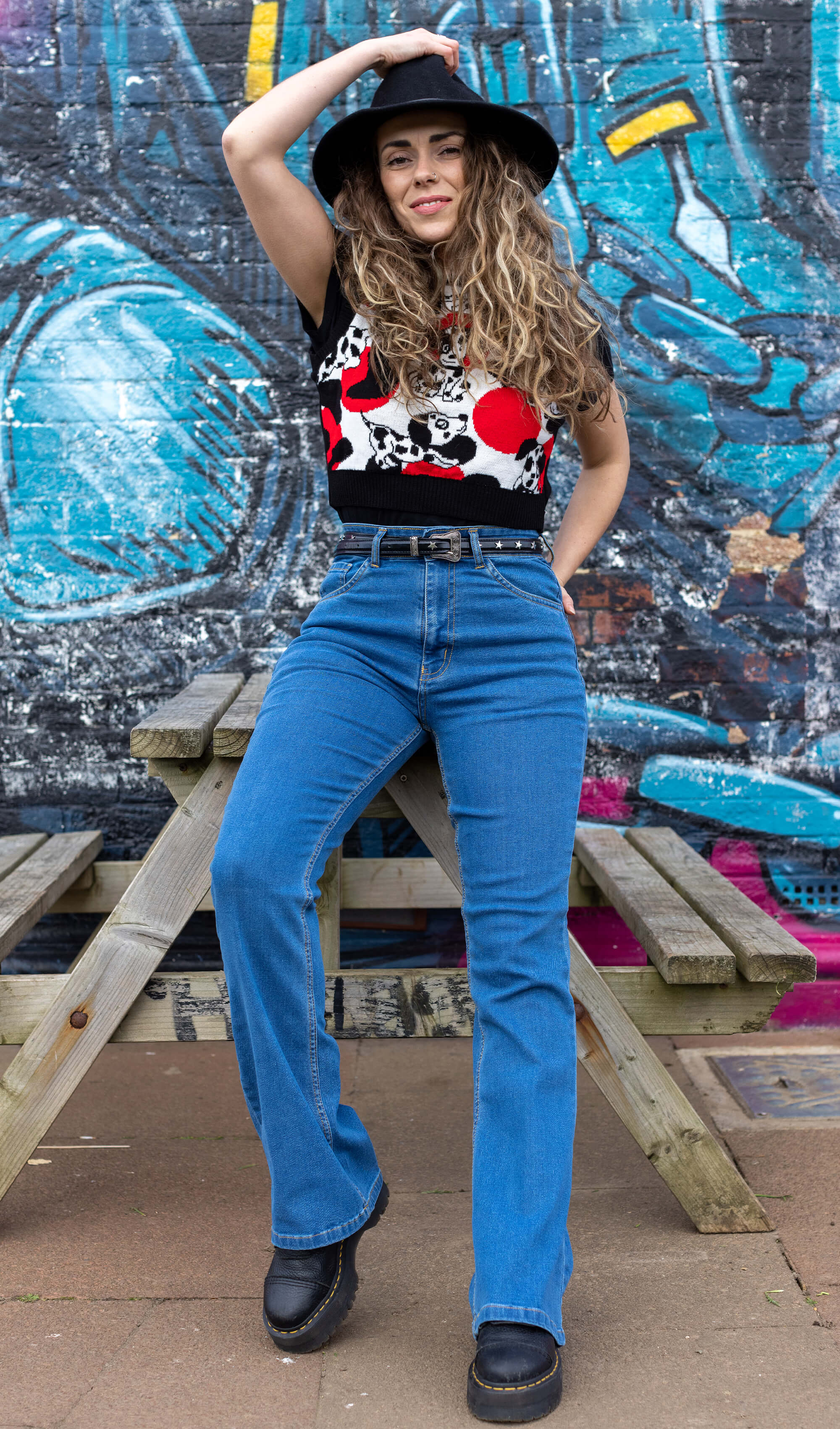 Unisex Stonewashed Bellbottom Flares Leg High Waisted Jeans - Image 4