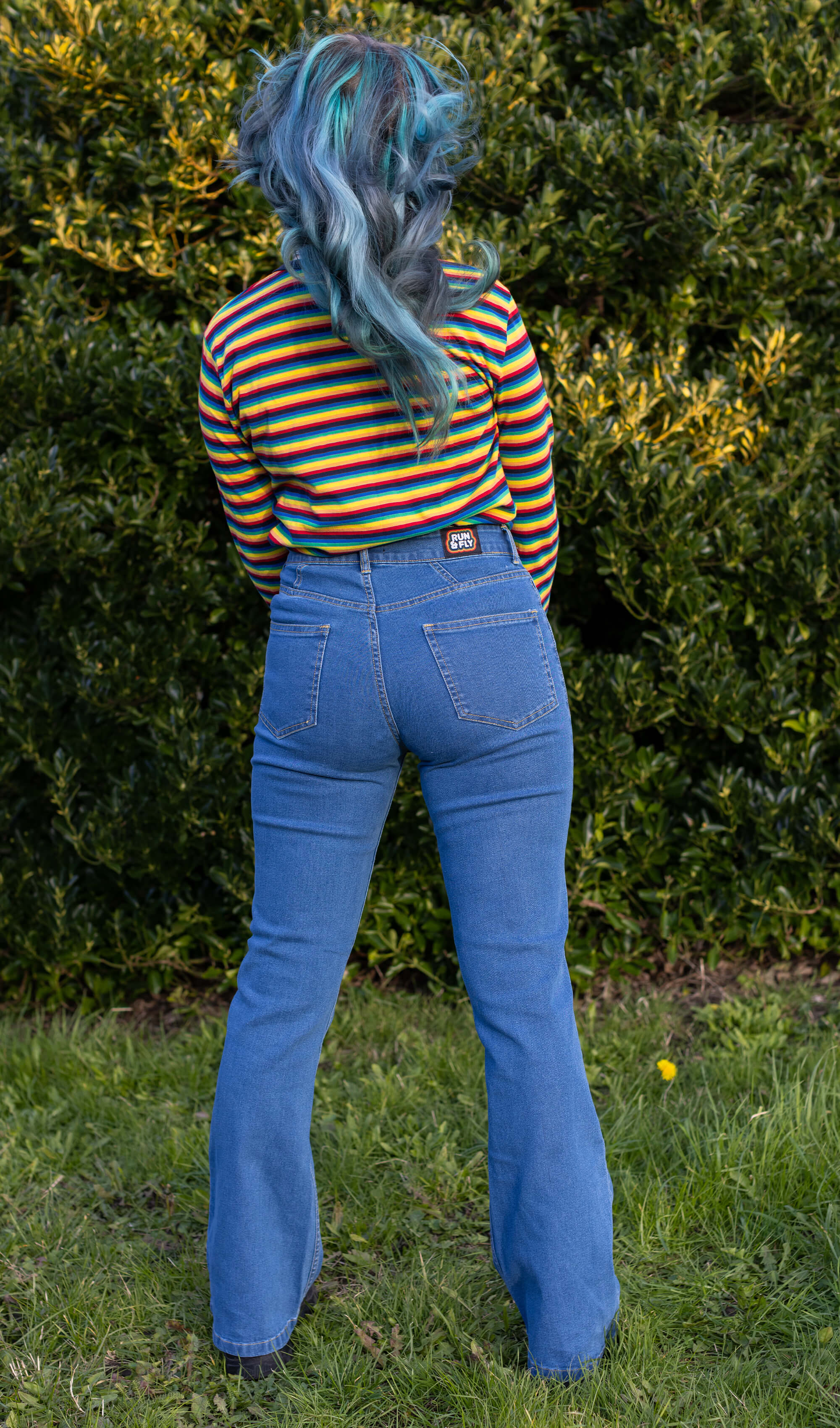 Unisex Stonewashed Bellbottom Flares Leg High Waisted Jeans - Image 8
