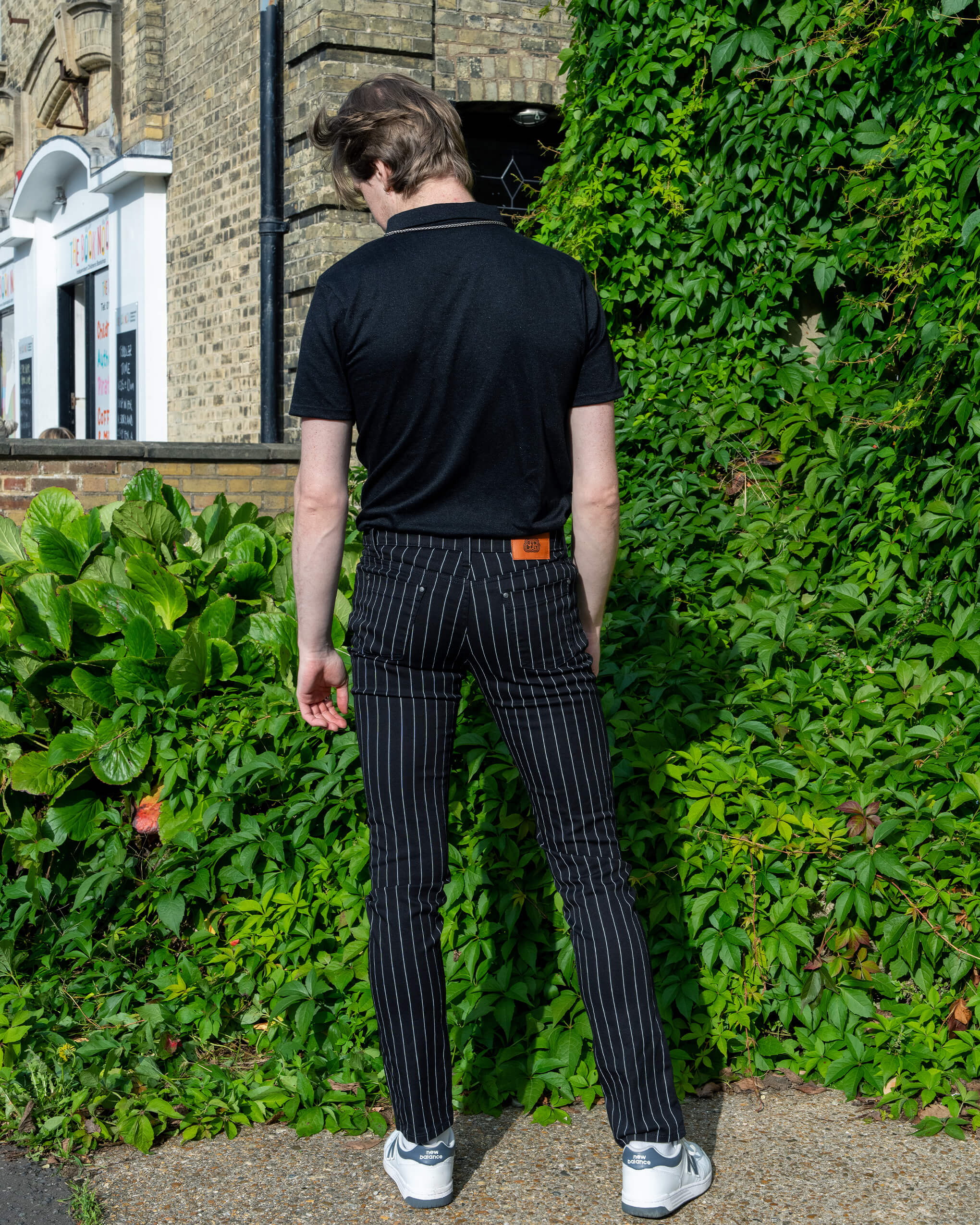 Stretch Black & White Pinstripe Skinny Jeans - Image 7