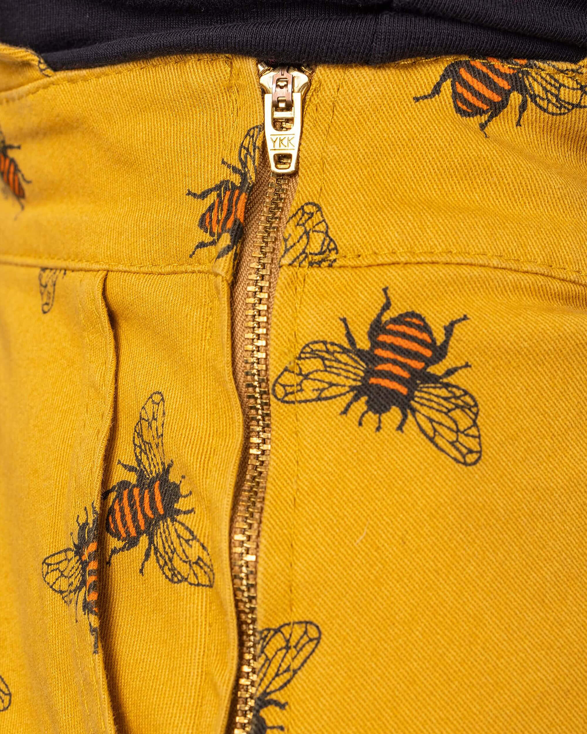 The Bees Knees Bee Print Gold Stretch Twill Pinafore Dress - Image 5