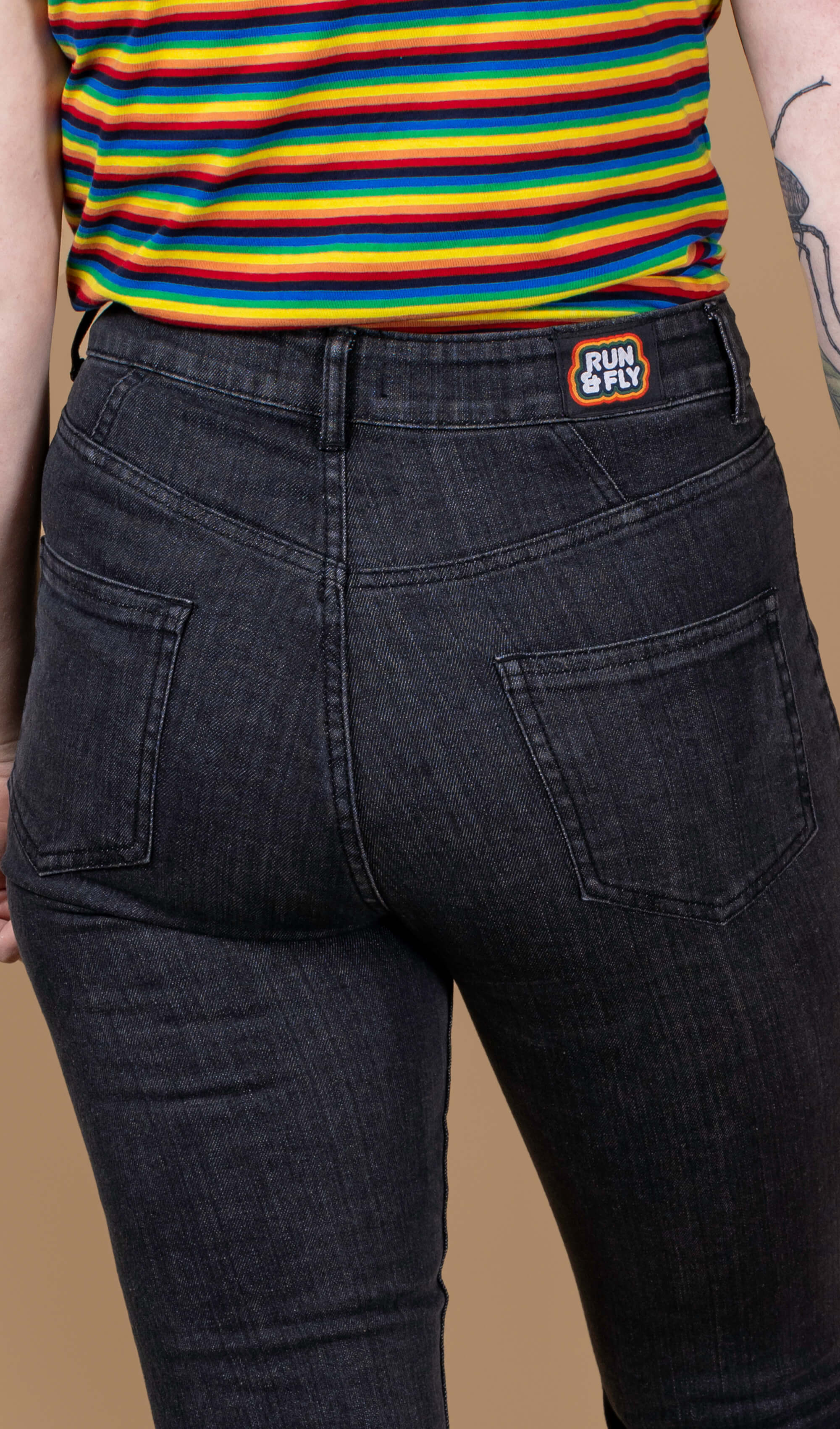 Unisex Black Stonewashed Bellbottom Flares Leg High Waisted Jeans - Image 5