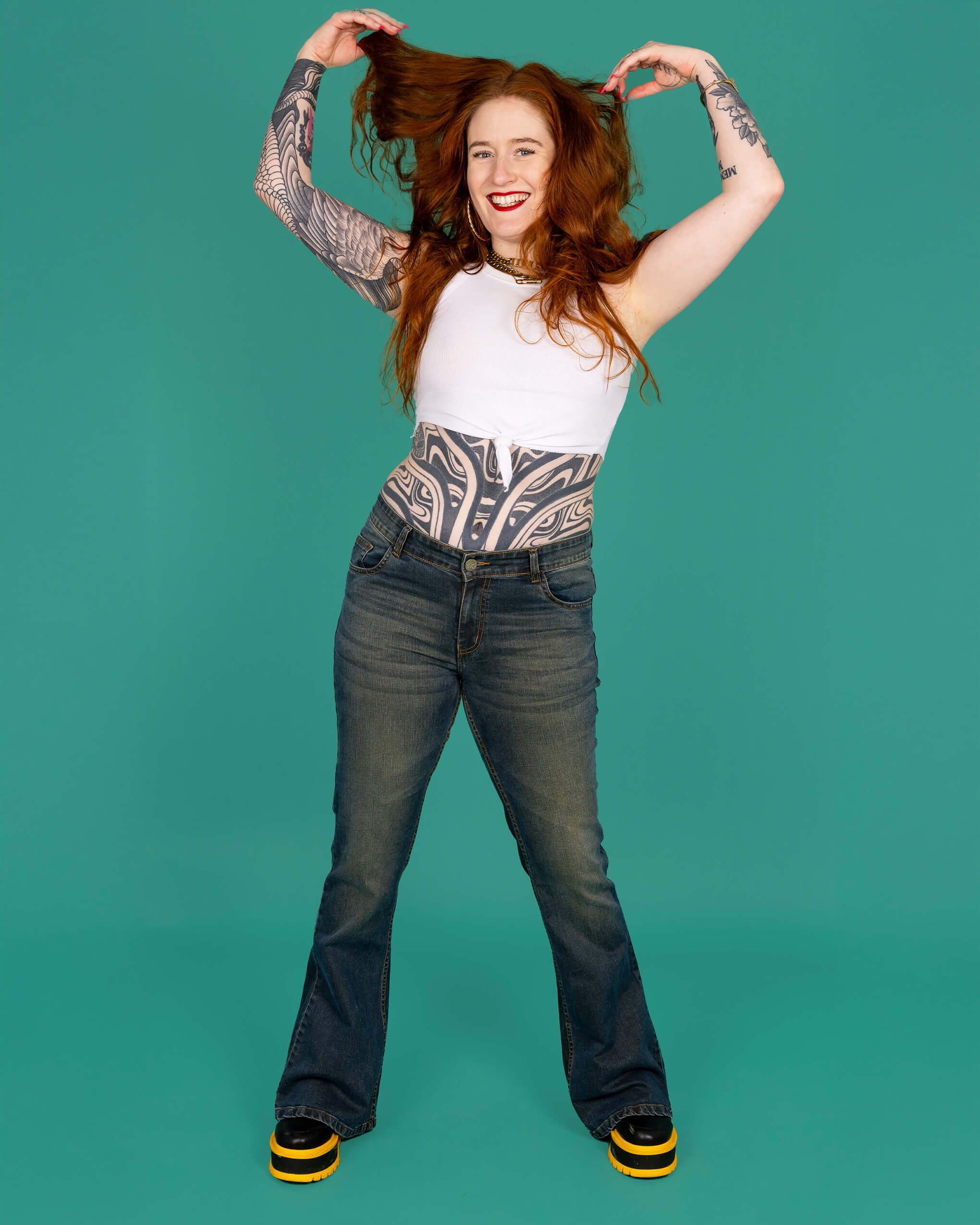Unisex Distressed Denim Bellbottom Flares Mid Rise Jeans - Image 3