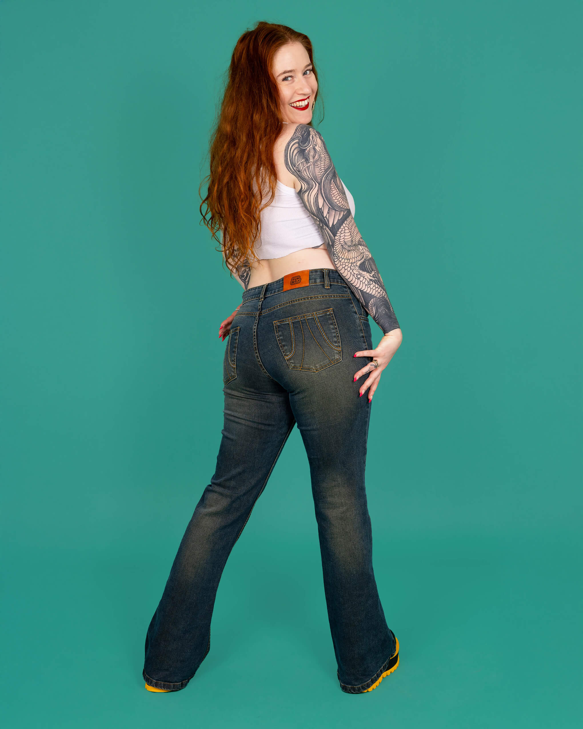 Unisex Distressed Denim Bellbottom Flares Mid Rise Jeans - Image 4