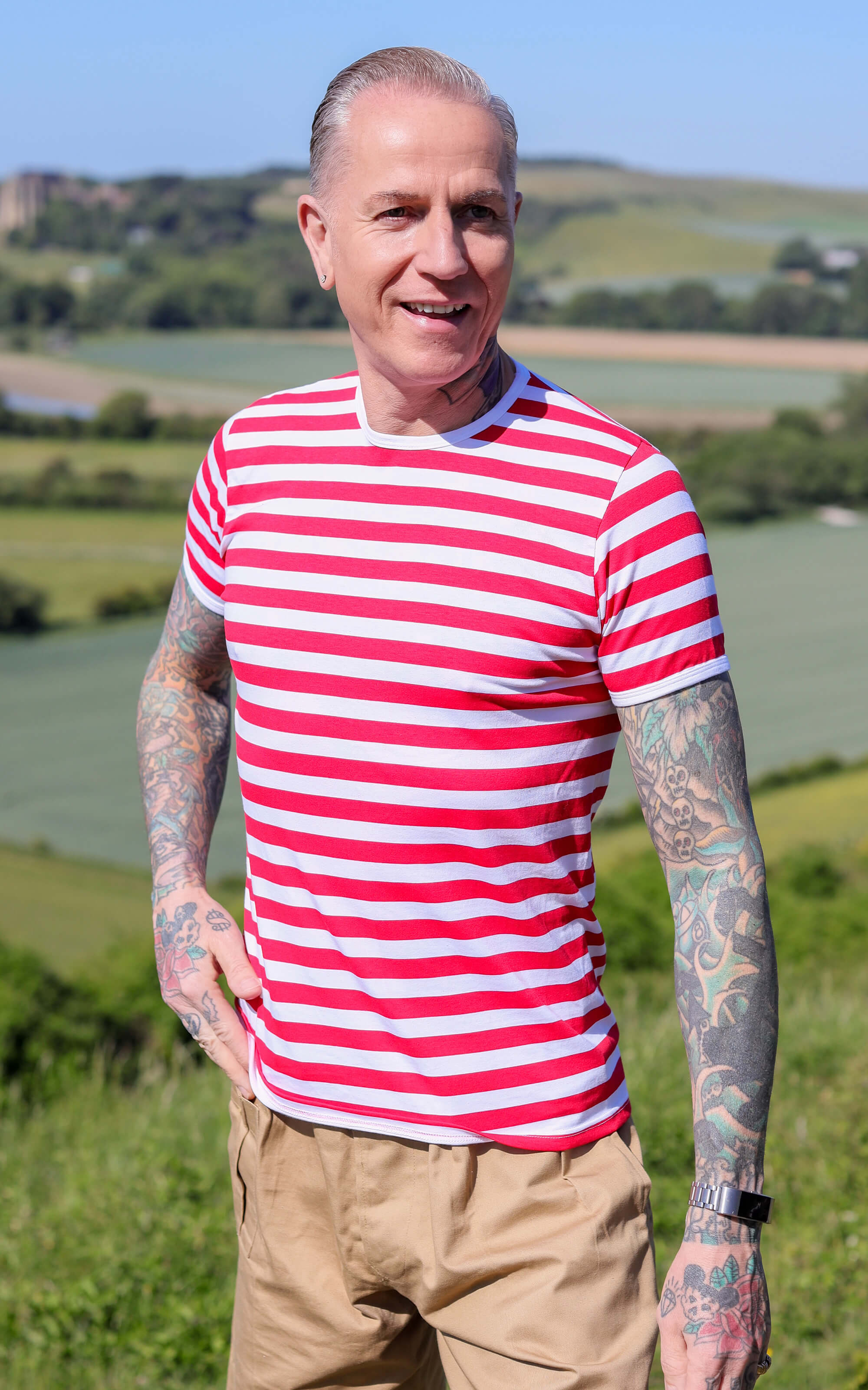 White & Red Stripe Short Sleeve T Shirt - Image 5